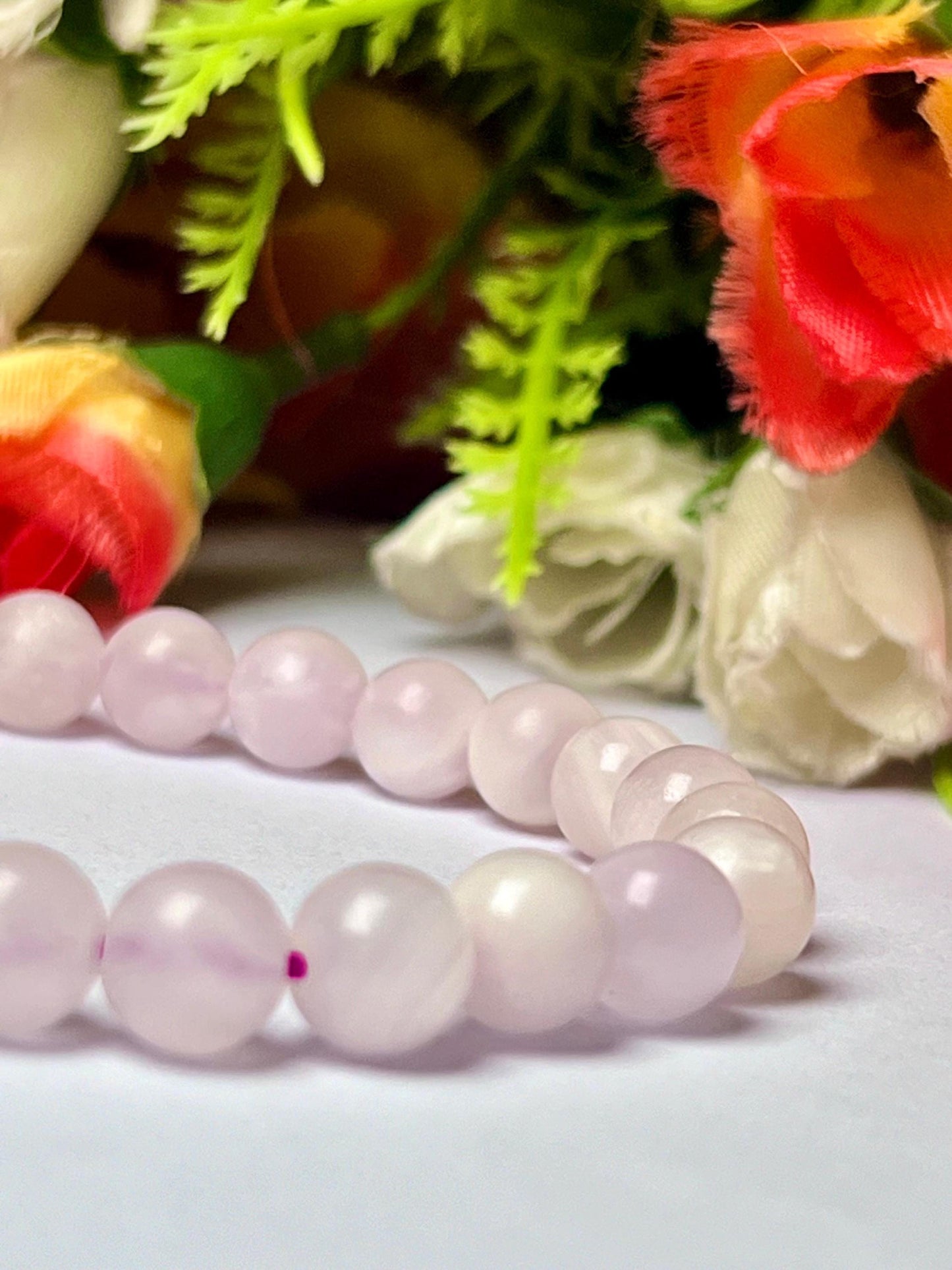 Pink Aragonite Stone Bracelet (U V Light) l Stretchable Bracelet l Unisex Bracelet l 8 MM Bracelet