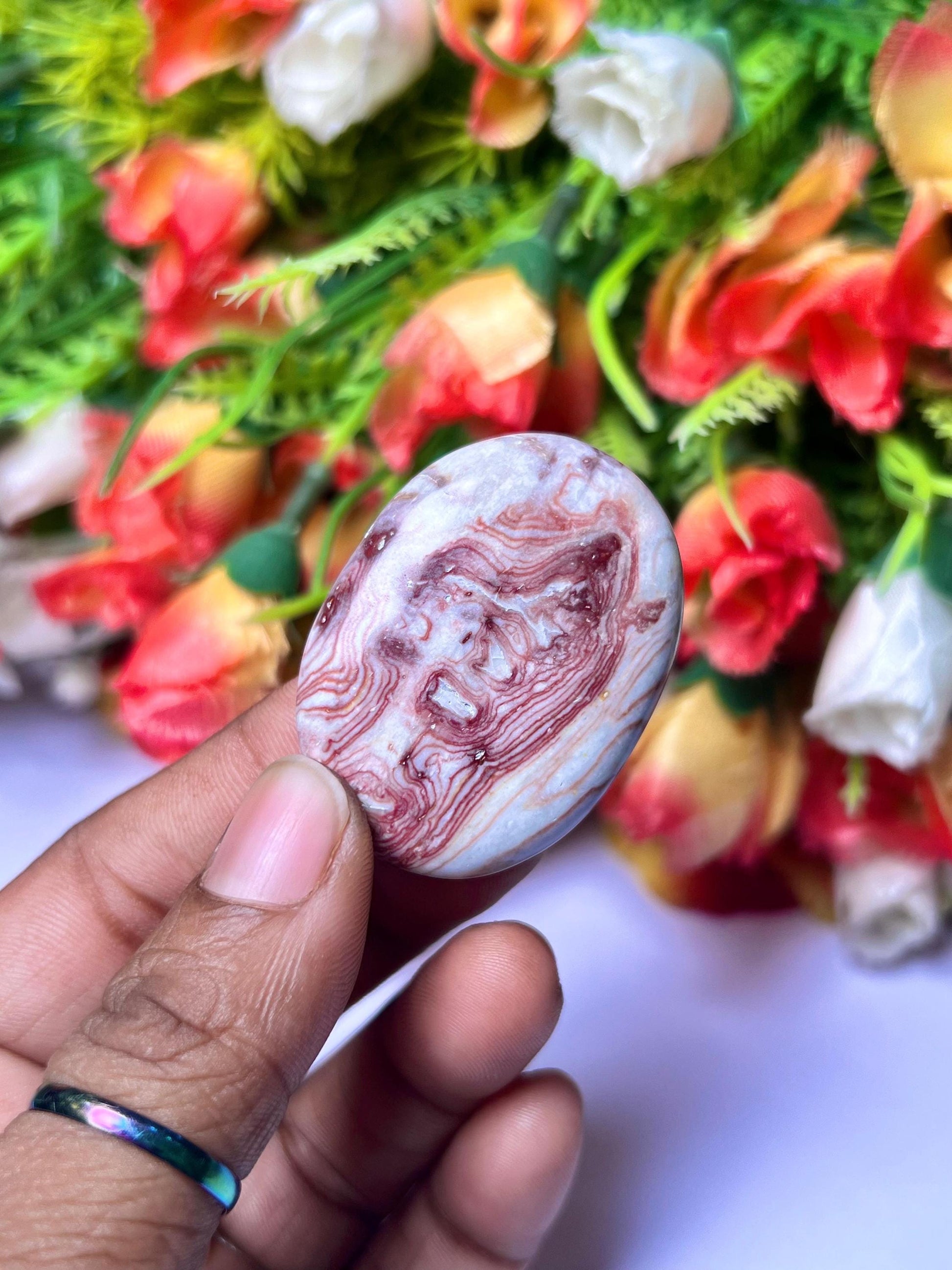 Rosetta Jasper Stone Worry Stone – Pocket Stone – Thumb Stone One (1) Piece