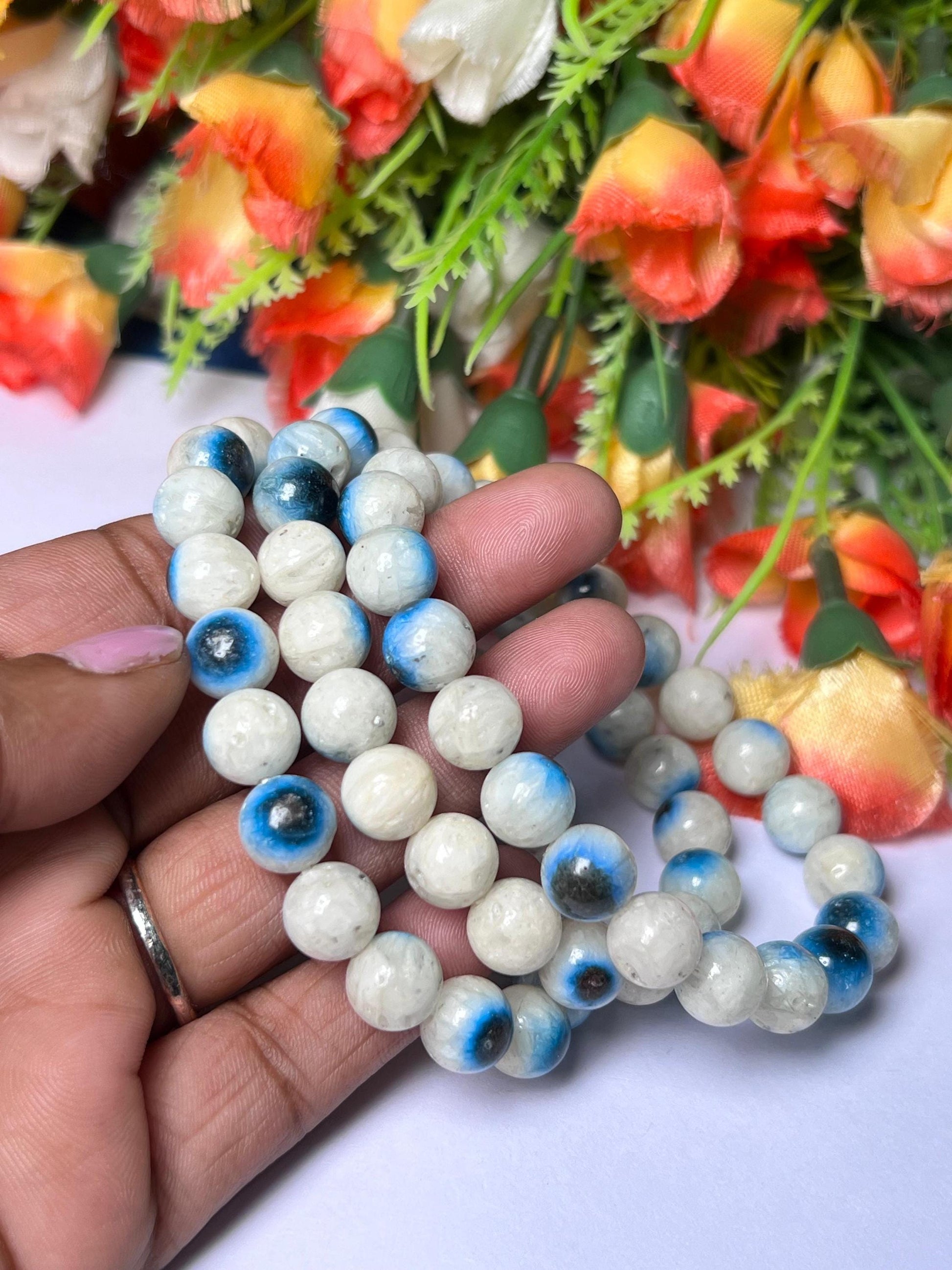 Blue Ice Nakaurite Ice Glacierite Stone Bracelet l Stretchable Bracelet l Unisex Bracelet l 8 MM Bracelet