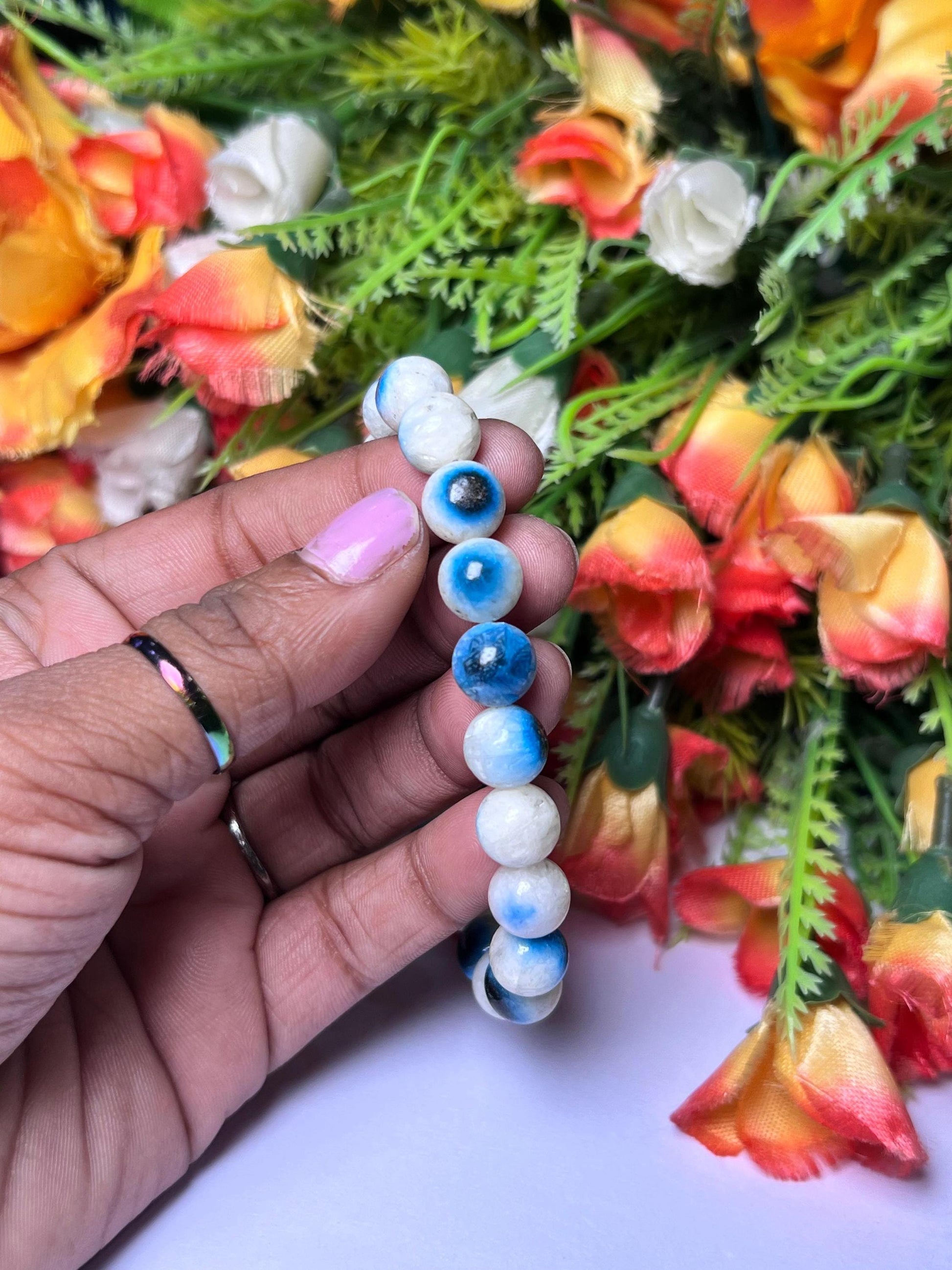 Blue Ice Nakaurite Ice Glacierite Stone Bracelet l Stretchable Bracelet l Unisex Bracelet l 8 MM Bracelet