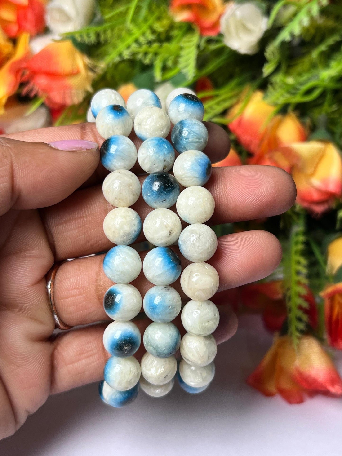 Blue Ice Nakaurite Ice Glacierite Stone Bracelet l Stretchable Bracelet l Unisex Bracelet l 8 MM Bracelet