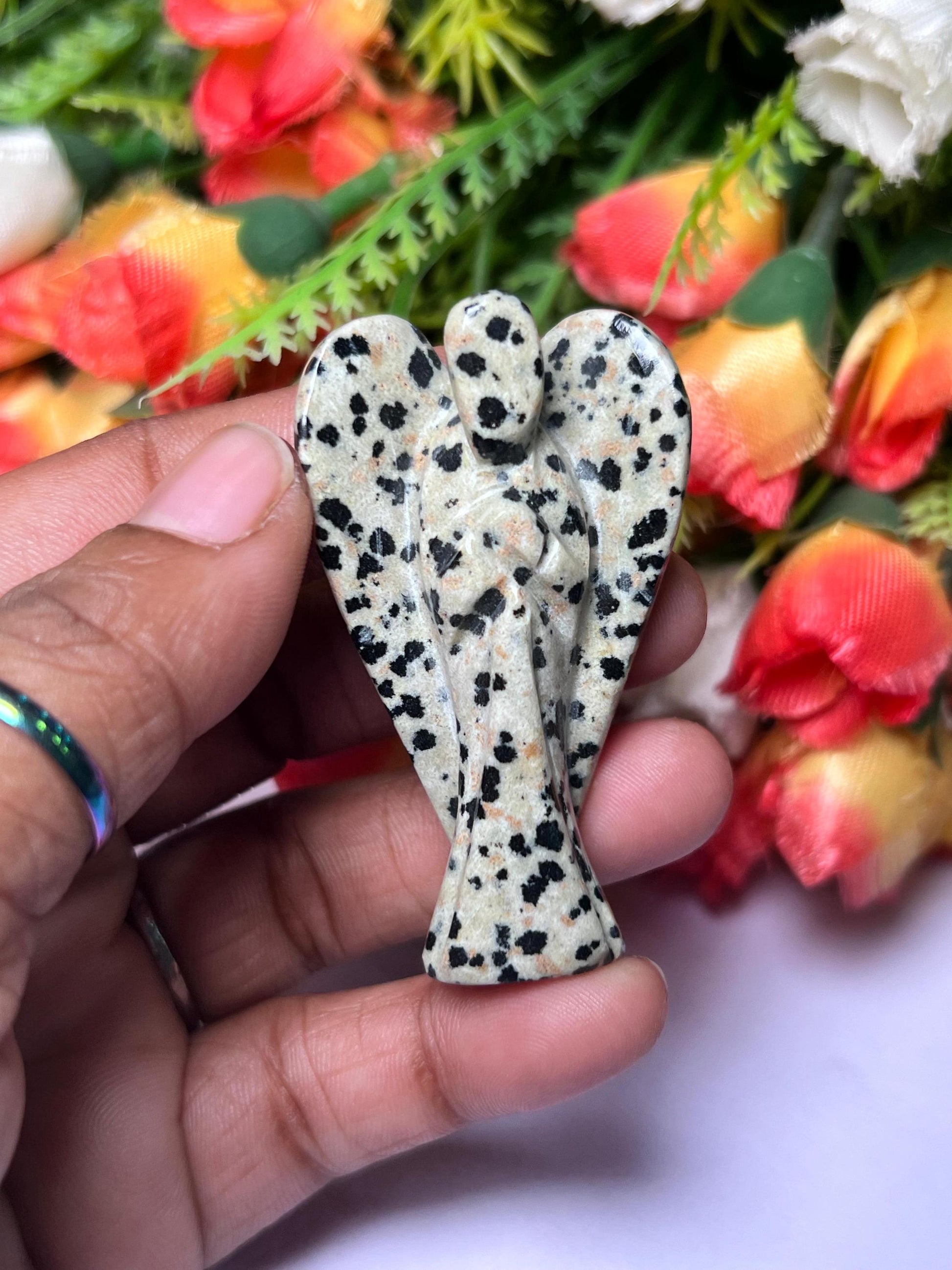 2" Angel Dalmatian Jasper Stone Guardian Angel blessed Angelic connection