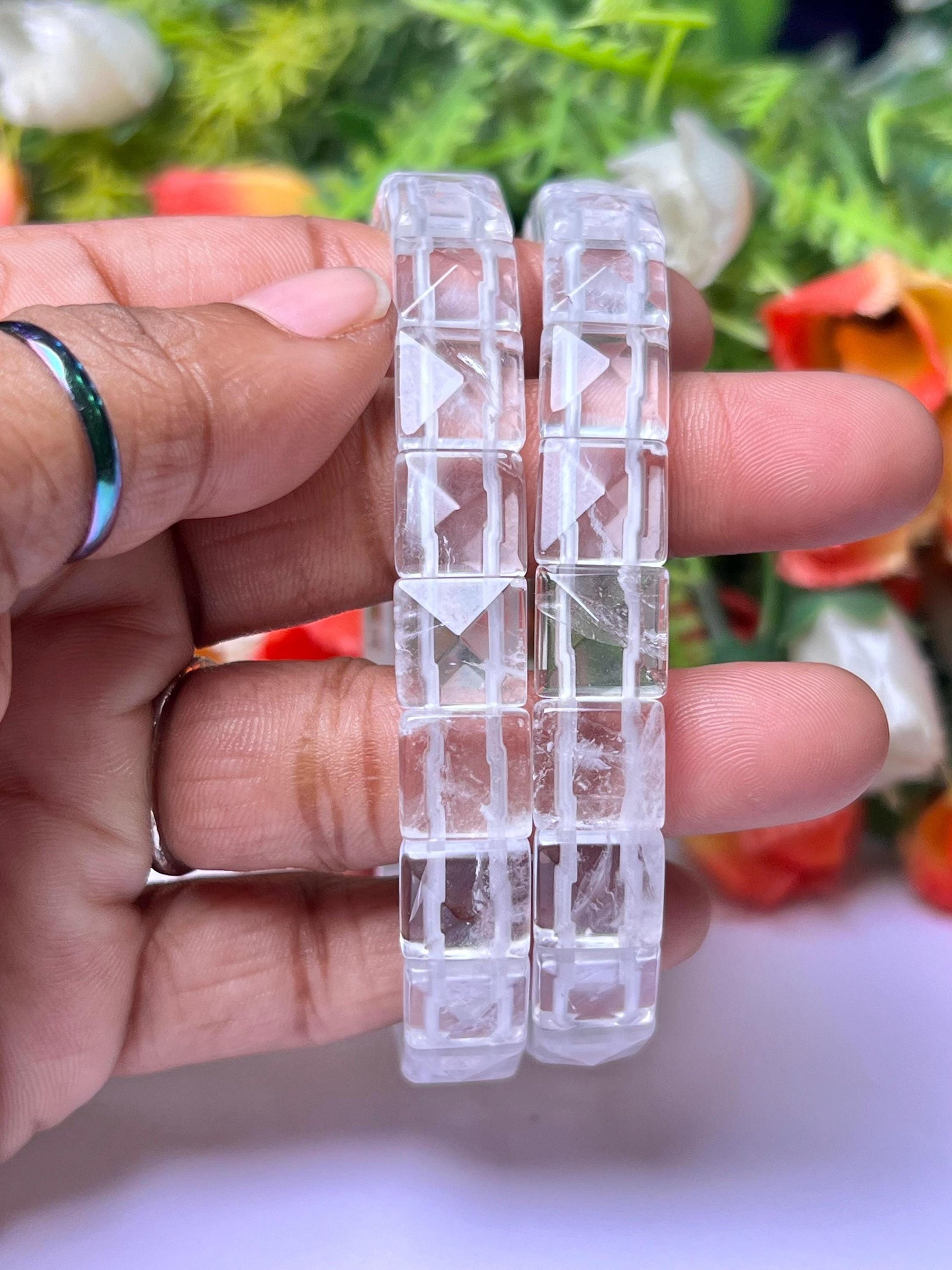 Tibetan Crystal Quartz Stone Pyramid Shape 10 MM Bracelet