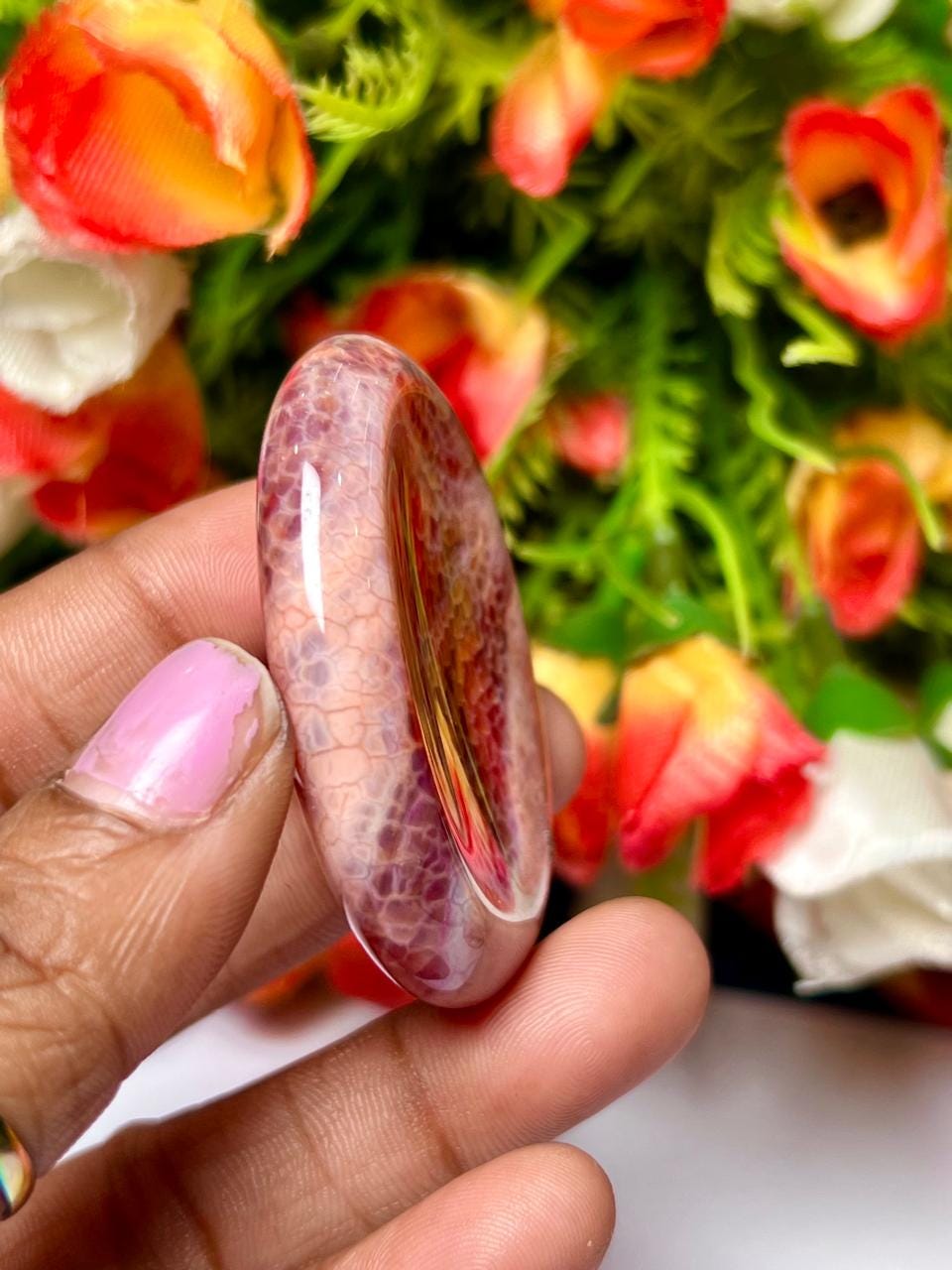 Fire Agate Stone Worry Stone – Crystal Worry Stone – Pocket Stone – Healing Crystal - 4cmx3cm Thumb Stone One (1) Piece