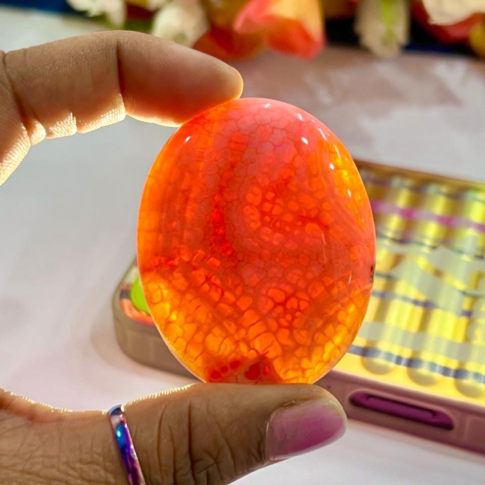 Fire Agate Stone Worry Stone – Crystal Worry Stone – Pocket Stone – Healing Crystal - 4cmx3cm Thumb Stone One (1) Piece