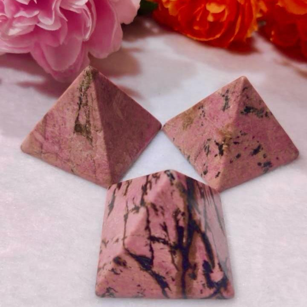 Rhodonite Gemstone Pyramid – 35MM Crystal for Heart Healing, Forgiveness & Emotional Balance
