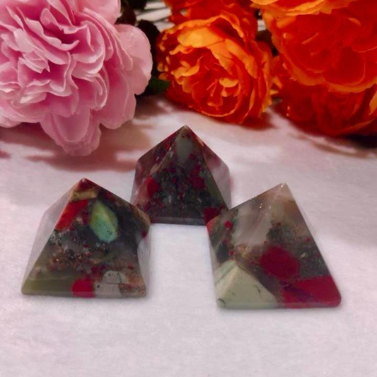 African Bloodstone Gemstone Pyramid – 35MM Crystal for Vitality, Courage & Energy Grids
