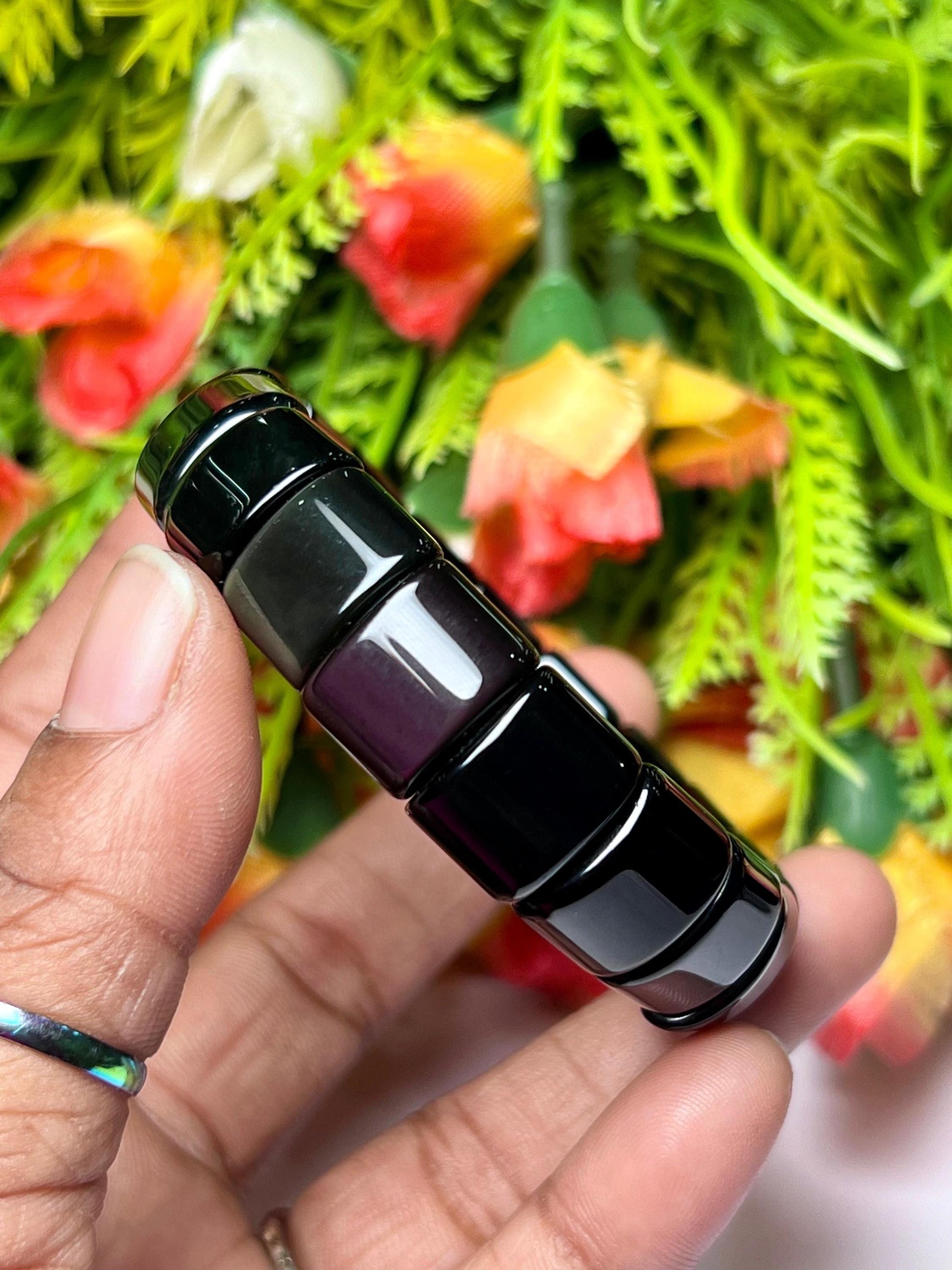 14 MM Rainbow Obsidian Stone Bracelet l Stretchable Bracelet