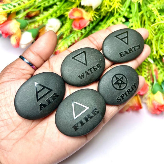 Five Elements Black Tourmaline Stone Set Earth, Air, Fire, Water & Spirit, Spells