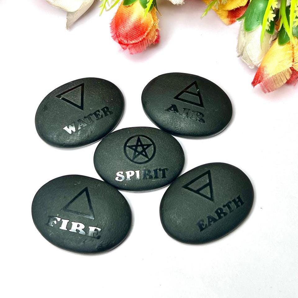 Five Elements Black Tourmaline Stone Set Earth, Air, Fire, Water & Spirit, Spells