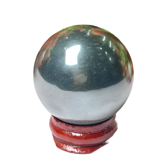 Silver Hematite Sphere – 40MM Crystal Ball for Grounding, Focus & Energy Grids