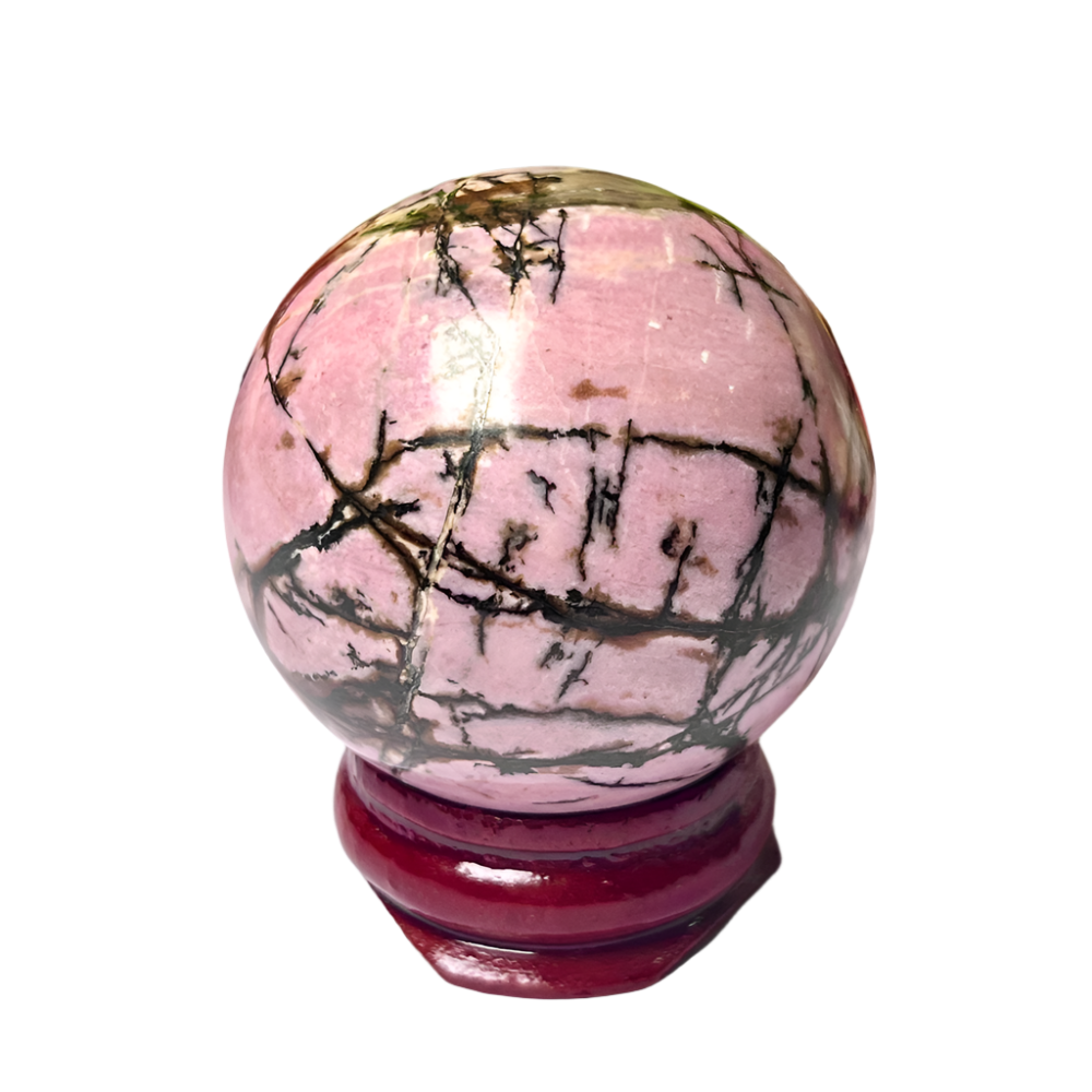 Rhodonite Crystal Sphere – 40MM Stone for Emotional Balance, Love & Healing