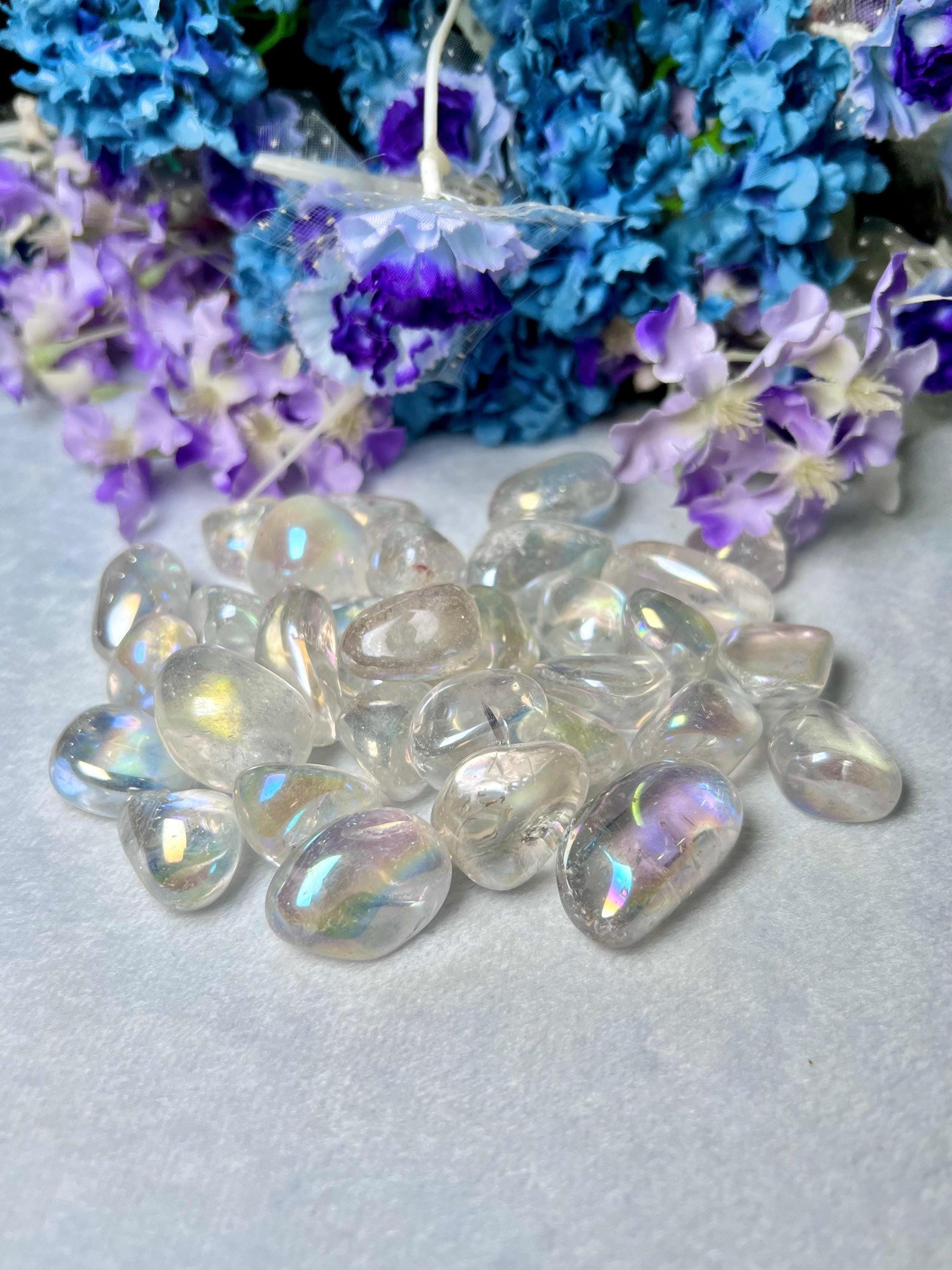 Angel Aura Quartz Tumbled Stone – Spiritual Healing Crystal – Available in Packs of 1, 3, 5, and 10 Pieces (AAAAA+ Quality)