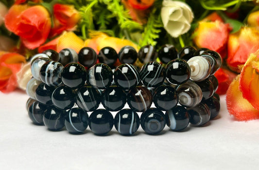 Black Sulemani Hakik Agate Stone Bracelet| l Stretchable Bracelet l Unisex Bracelet l 8 MM Bracelet