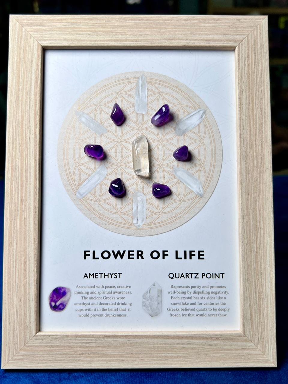 Flower Of Life Gemstone Crystal Grid Set Decoration with Wooden Frame Gift for All