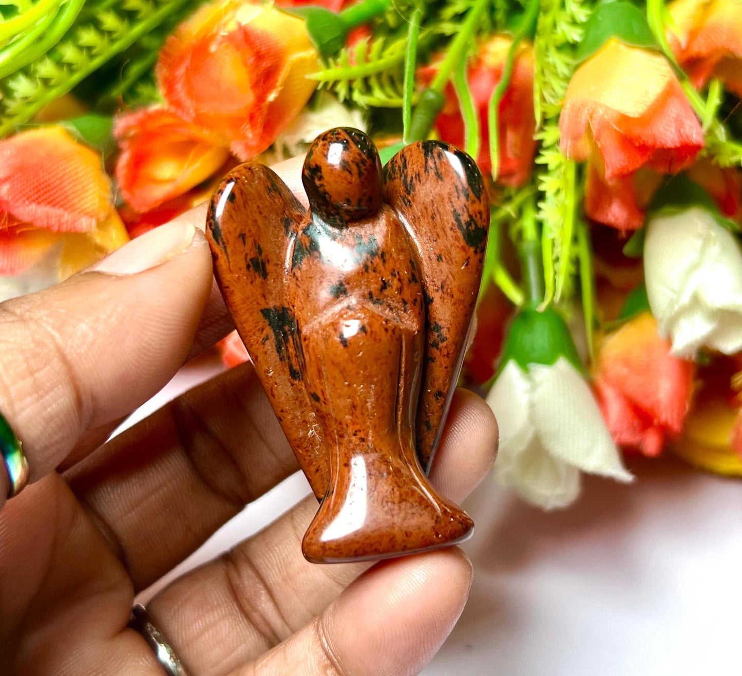 2" Angel Mahogany Obsidian Stone Guardian Angel blessed Angelic connection