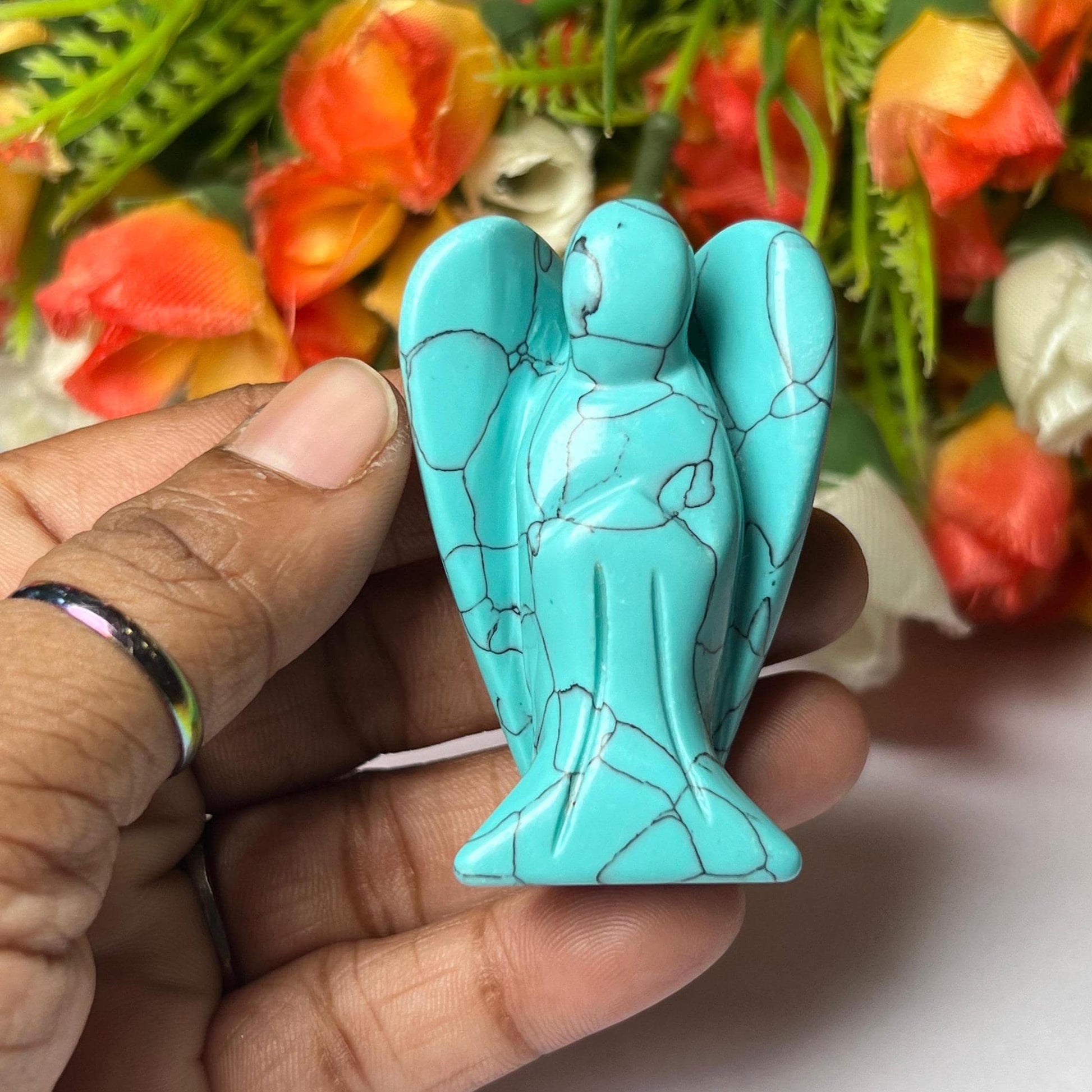 2" Angel Howlite Turquoise Stone Guardian Angel blessed Angelic connection