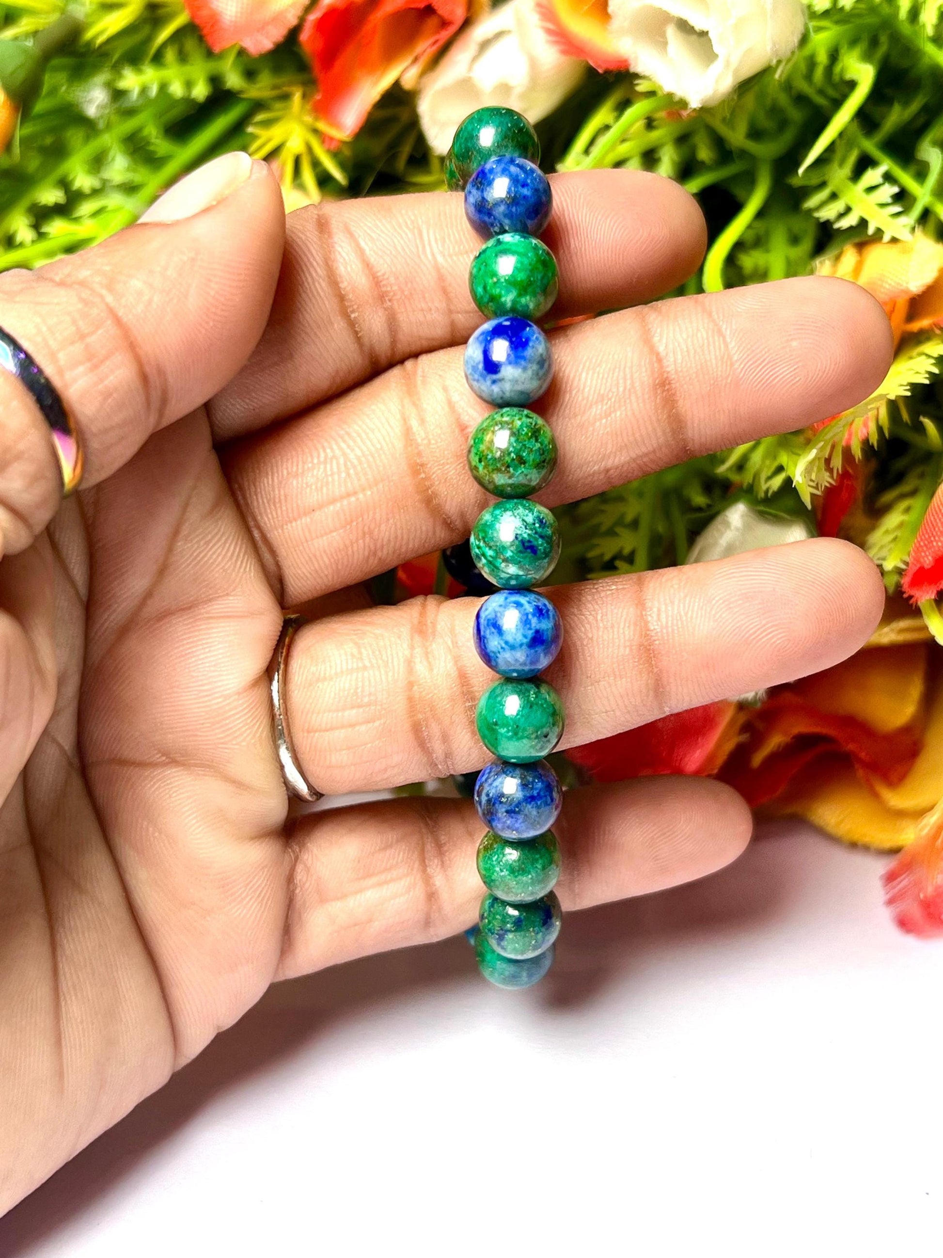 Azurite Malachite Stone Bracelet l Stretchable Bracelet l Unisex Bracelet l 8 MM Bracelet