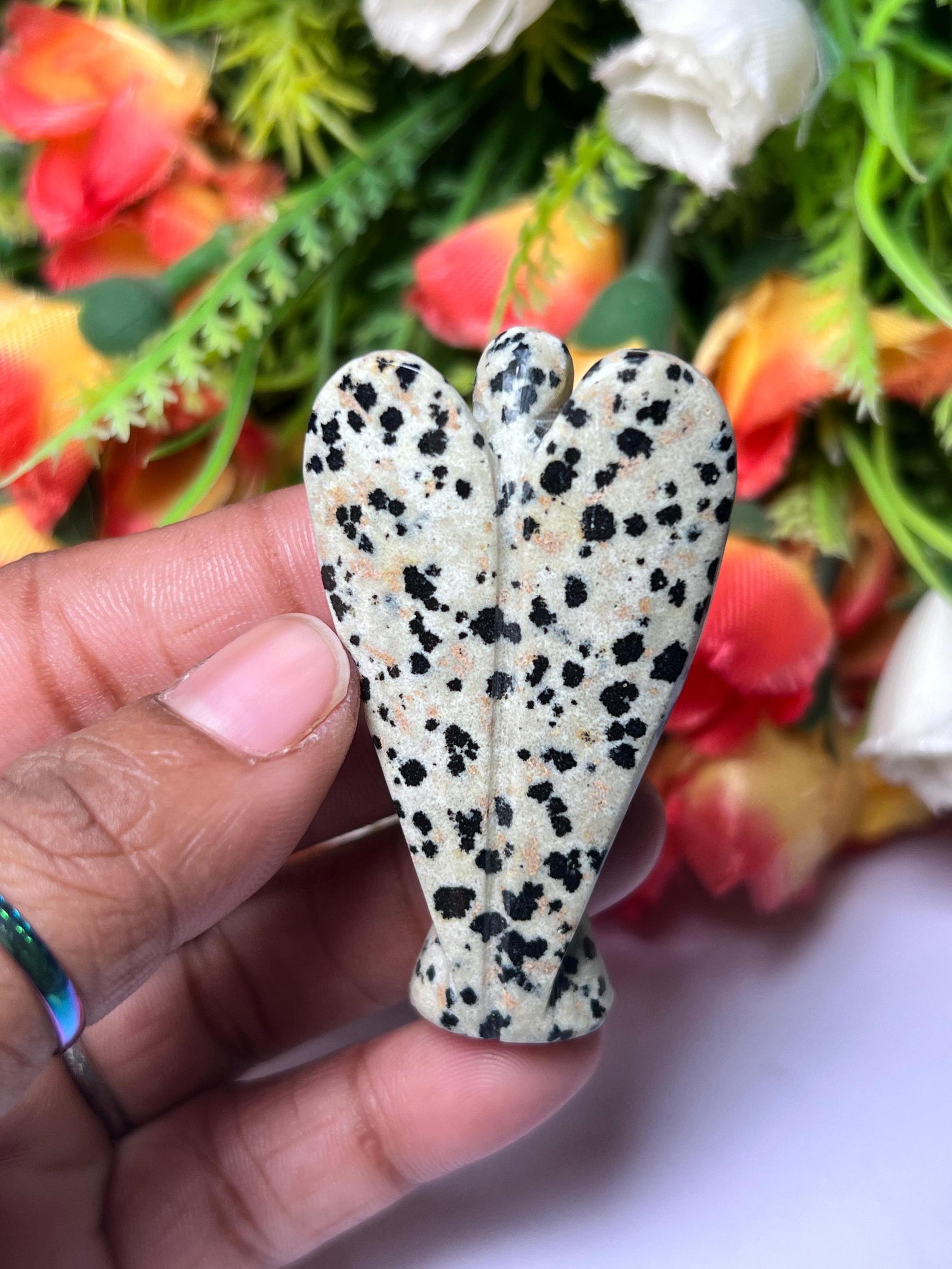 2" Angel Dalmatian Jasper Stone Guardian Angel blessed Angelic connection