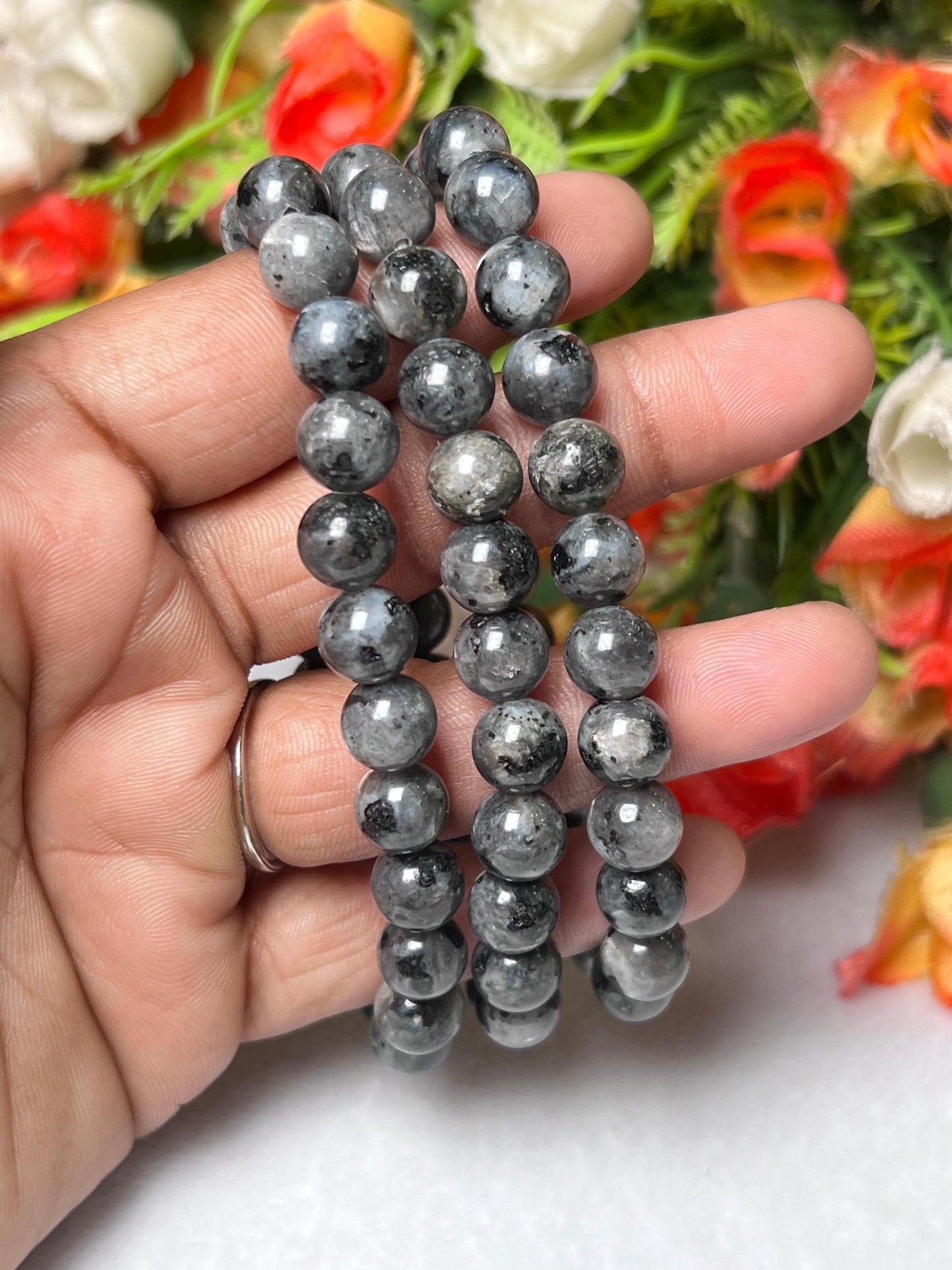 Larvikite Stone Norwegian Labradorite Bracelet l Stretchable Bracelet l Unisex Bracelet l 8 MM Bracelet