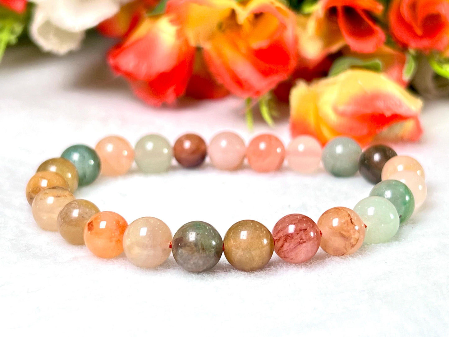 Multi Rabbite Hair Rutile Stone Bracelet l Stretchable Bracelet l Unisex Bracelet l 8 MM Bracelet