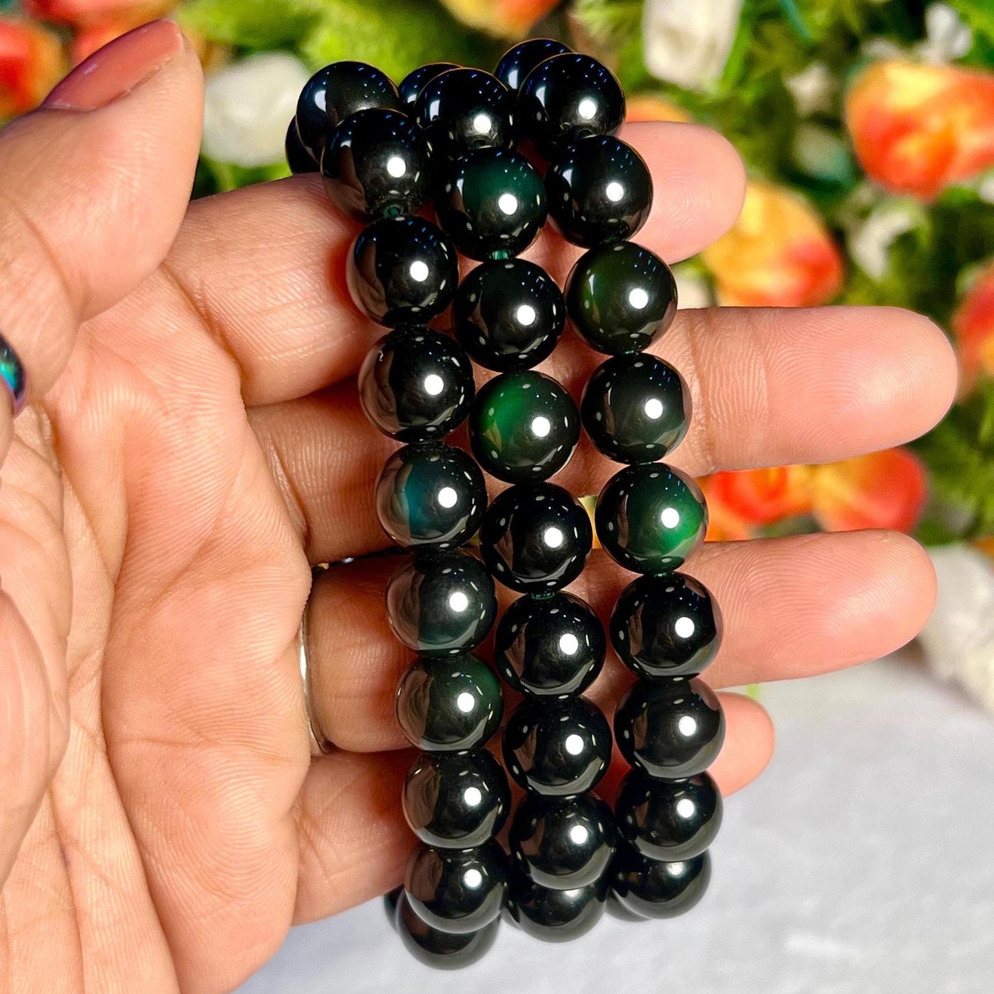 Green Obsidian Stone Bracelet l Stretchable Bracelet l Unisex Bracelet l 8 MM Bracelet
