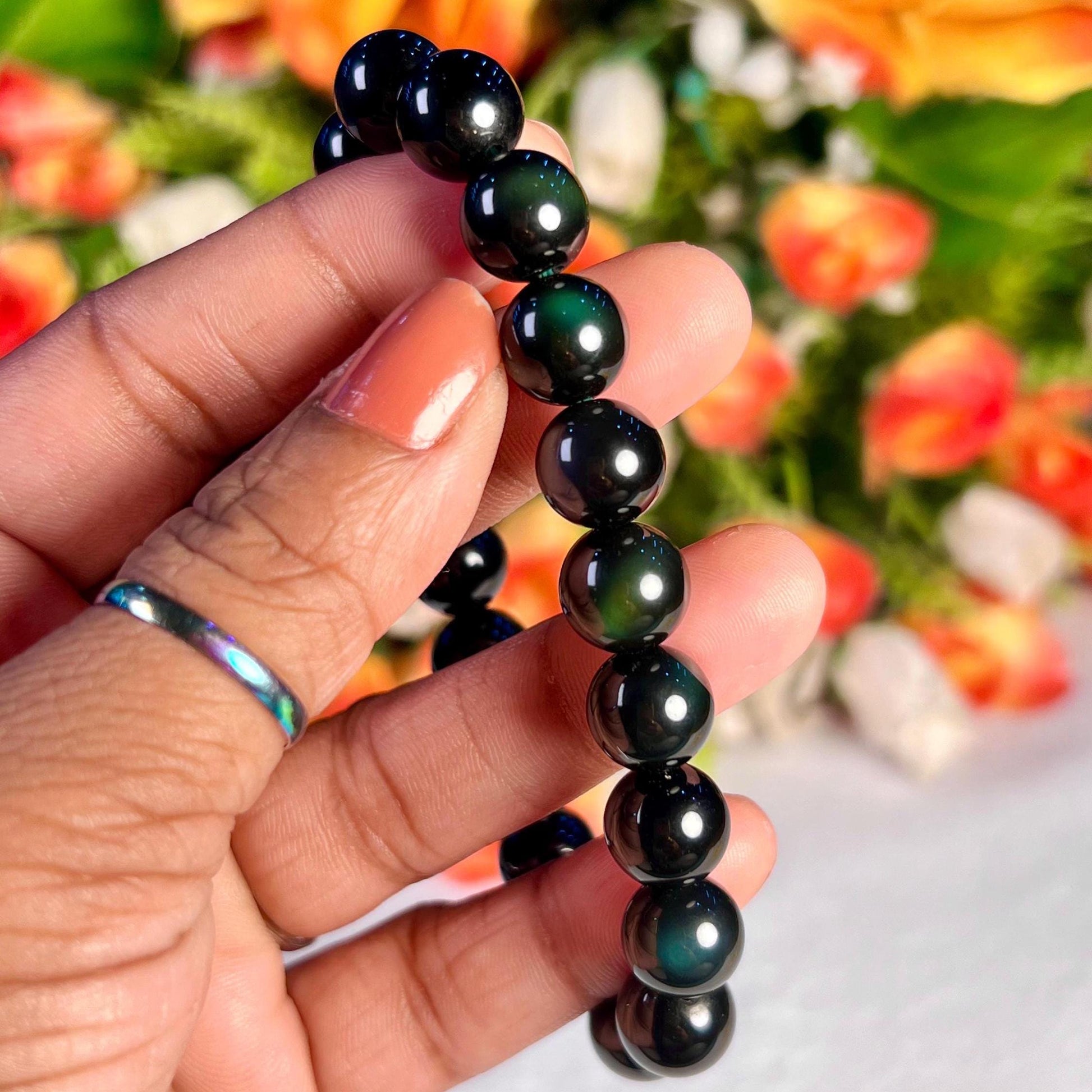 Green Obsidian Stone Bracelet l Stretchable Bracelet l Unisex Bracelet l 8 MM Bracelet