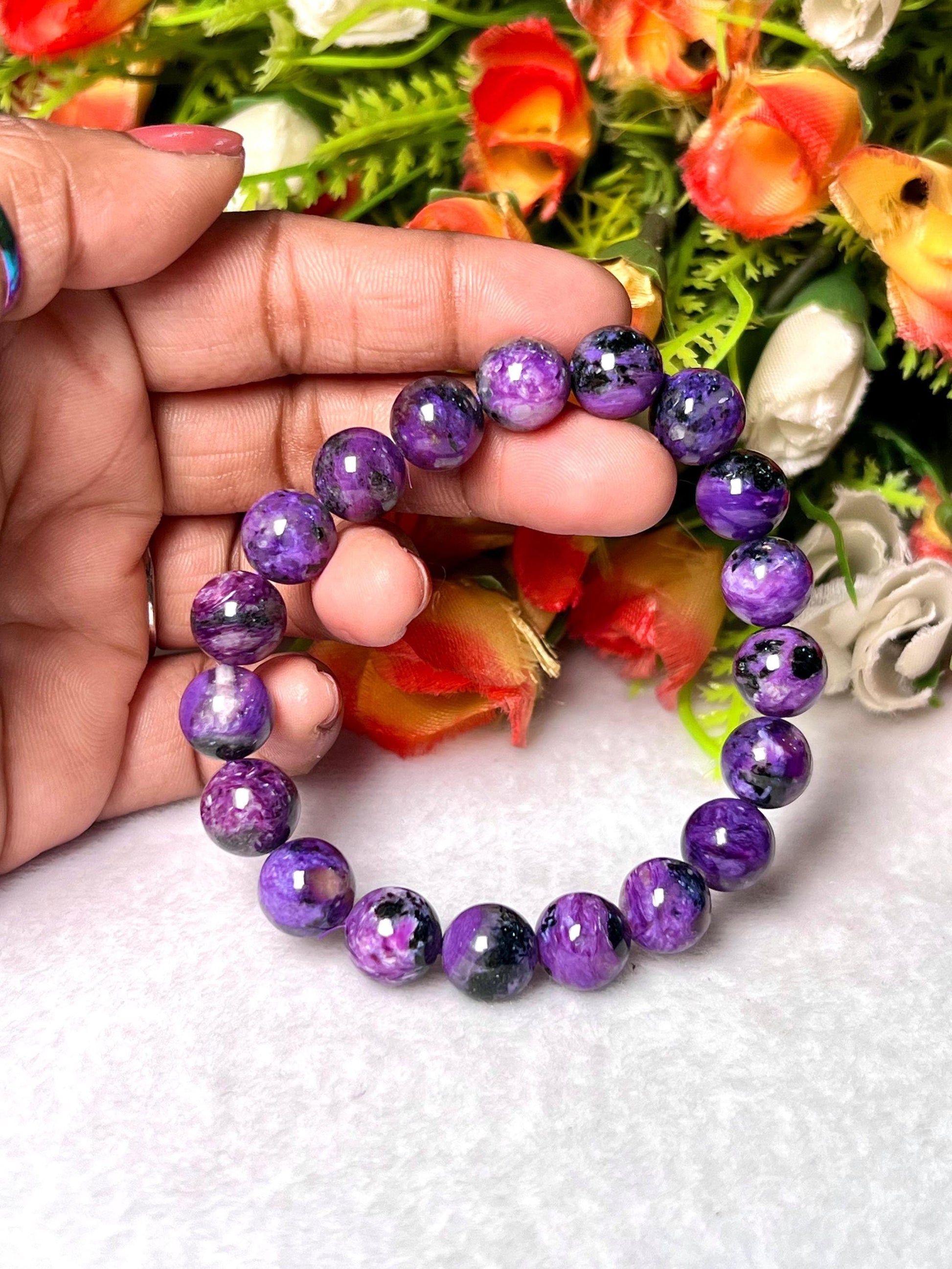 11 MM Charoite Stone Bracelet l Stretchable Bracelet l Unisex Bracelet