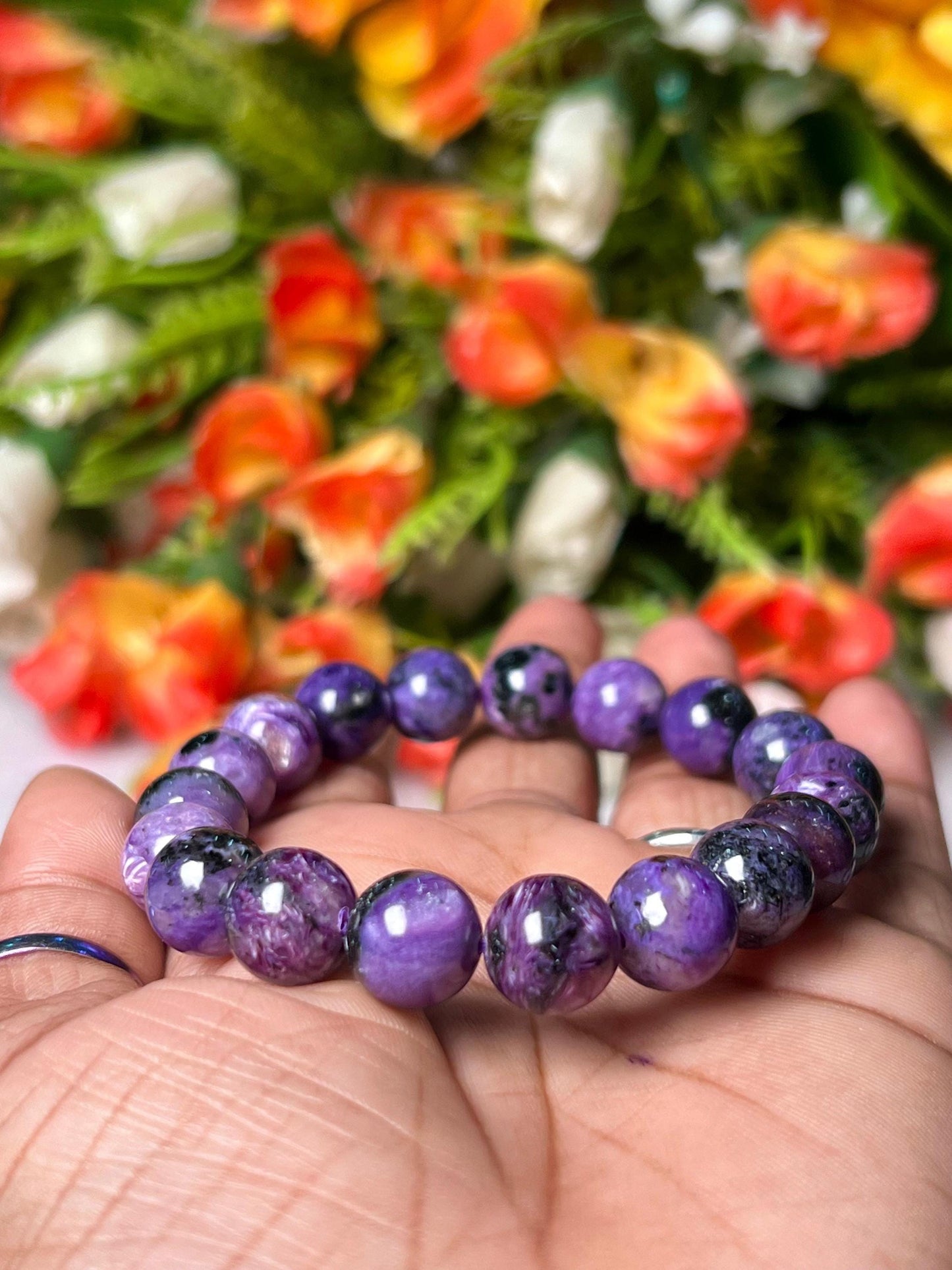 11 MM Charoite Stone Bracelet l Stretchable Bracelet l Unisex Bracelet