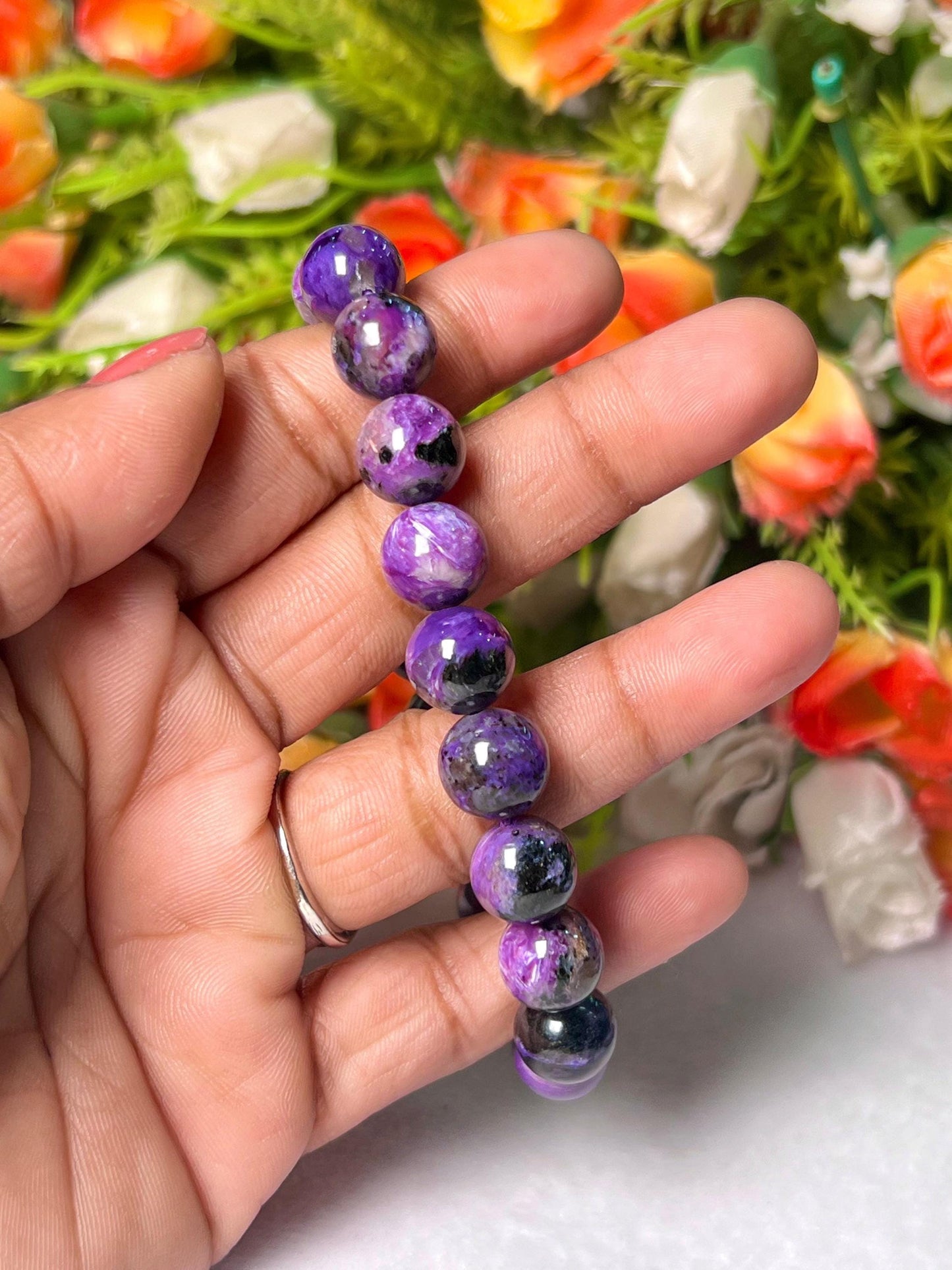 11 MM Charoite Stone Bracelet l Stretchable Bracelet l Unisex Bracelet