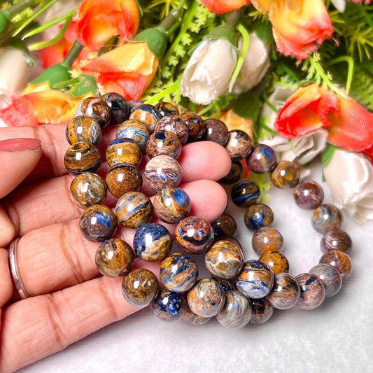 7.5 MM Blue Rainbow Pietersite Stone Bracelet l Stretchable Bracelet l Unisex Bracelet