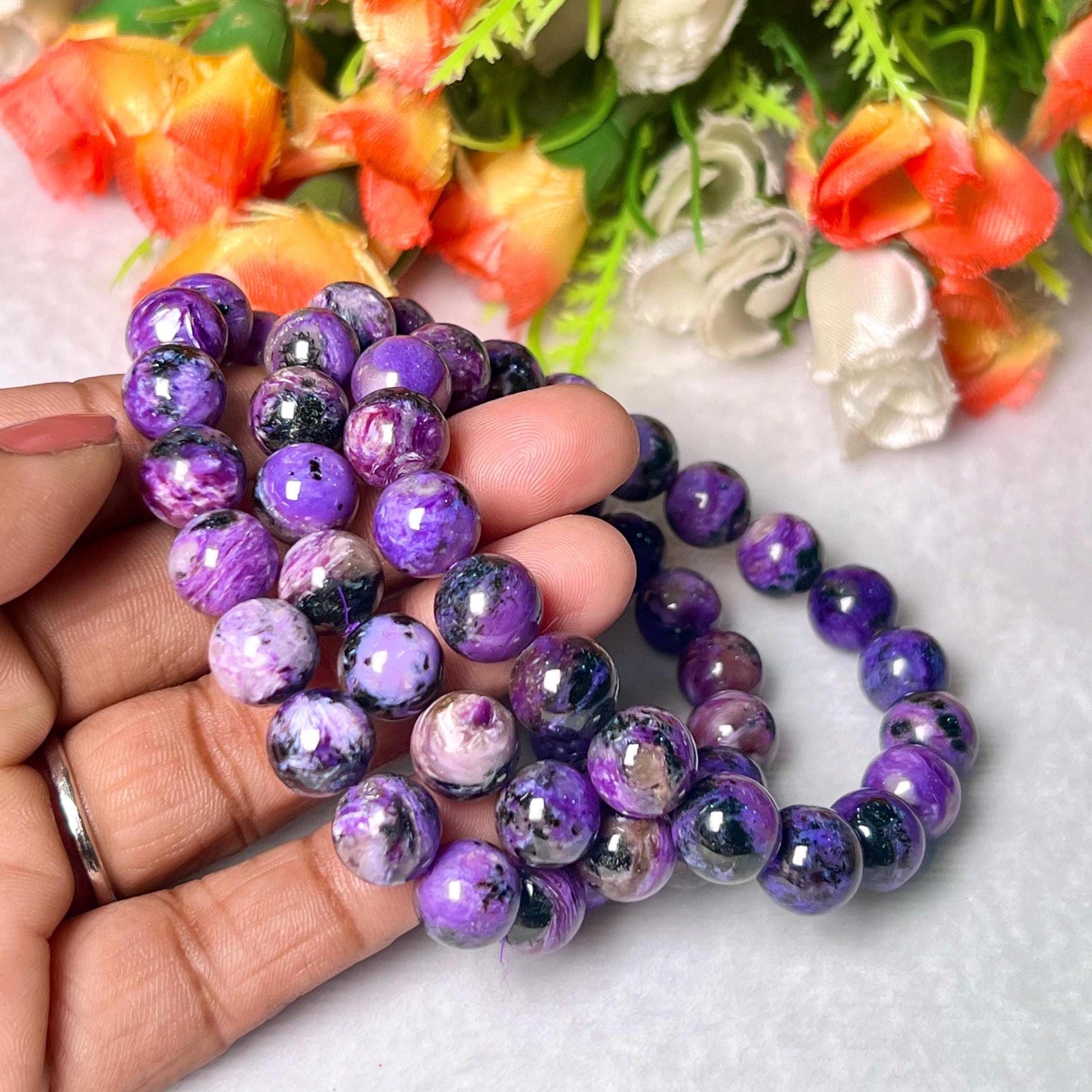 11 MM Charoite Stone Bracelet l Stretchable Bracelet l Unisex Bracelet