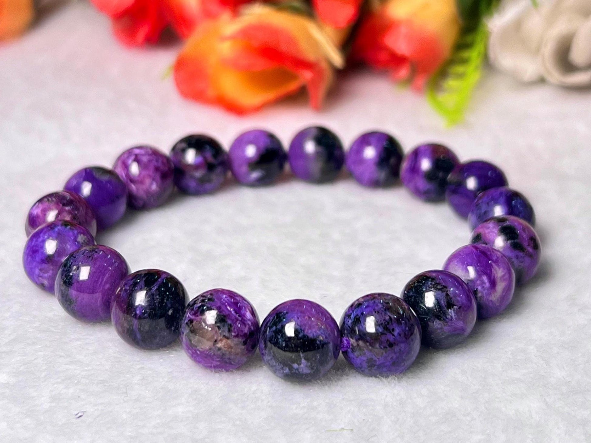 11 MM Charoite Stone Bracelet l Stretchable Bracelet l Unisex Bracelet