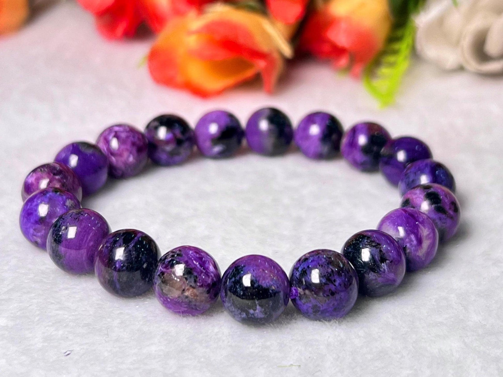Charoite Stone Bracelet l Stretchable Bracelet l Unisex Bracelet l 8 MM Bracelet
