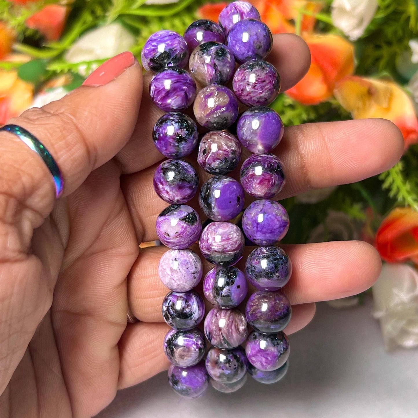 11 MM Charoite Stone Bracelet l Stretchable Bracelet l Unisex Bracelet