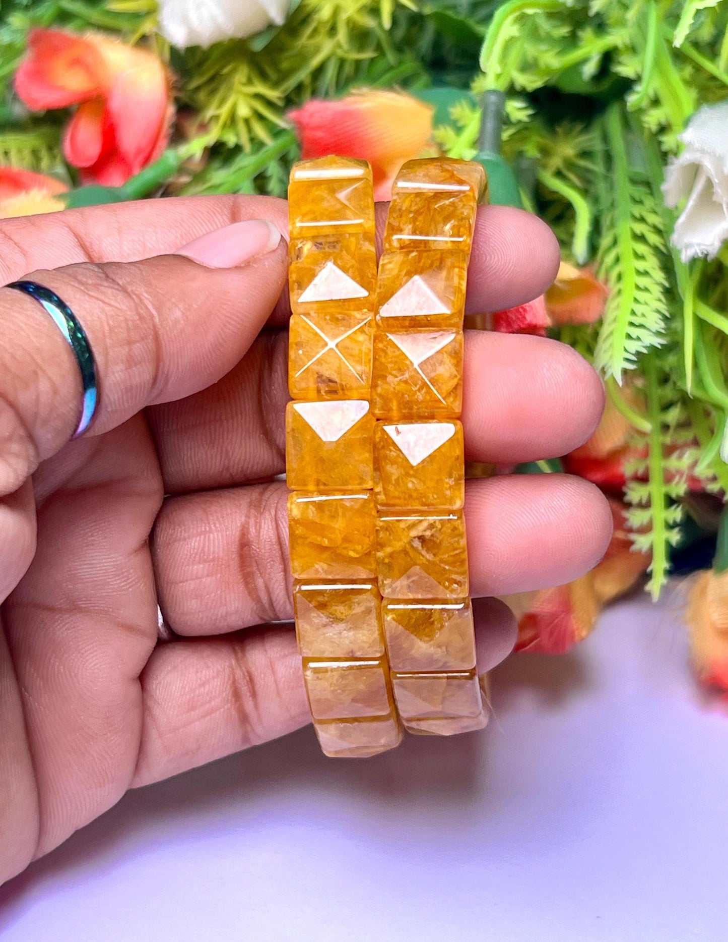 Golden Healer Stone Pyramid Shape 10 MM Bracelet