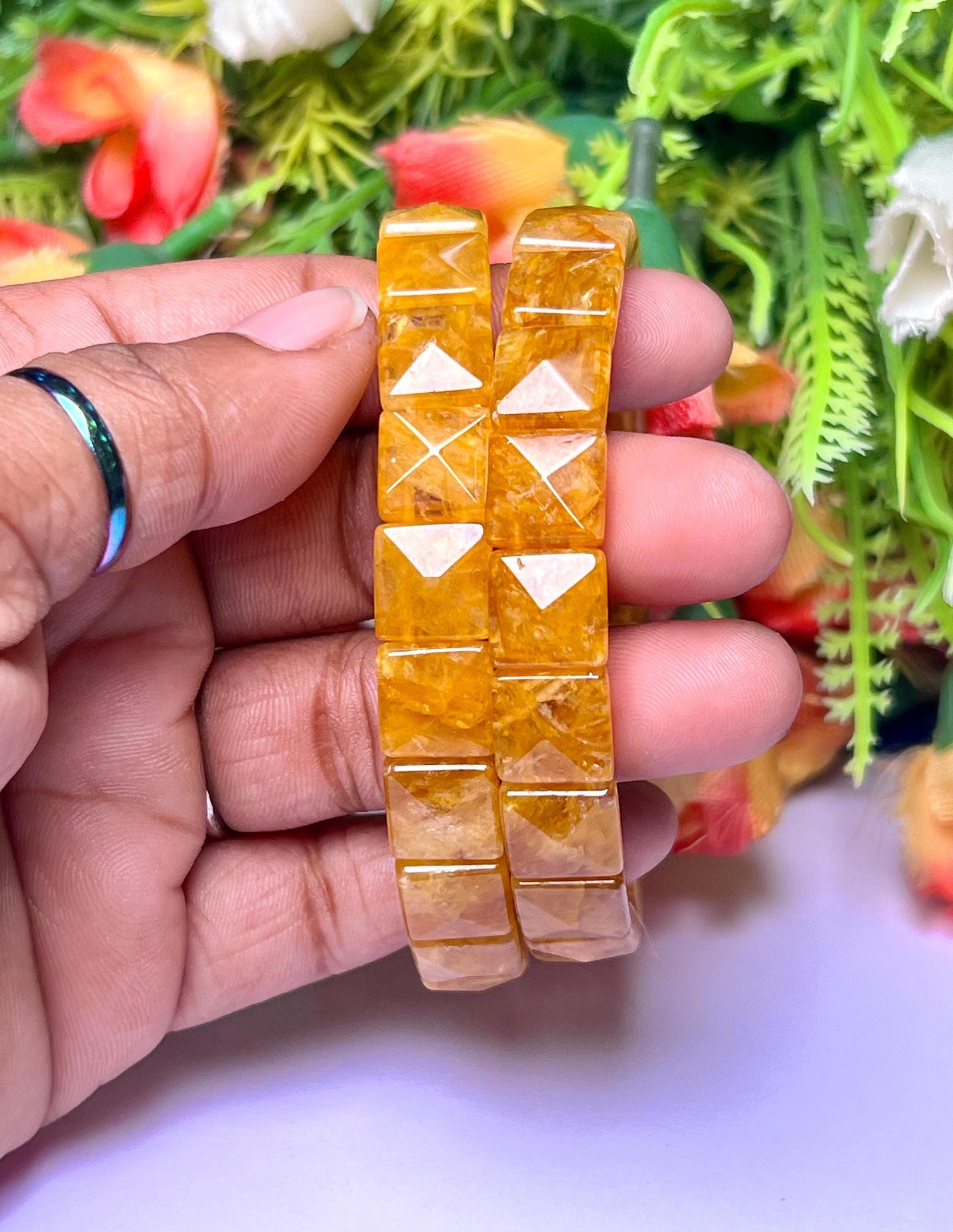 Golden Healer Stone Pyramid Shape 10 MM Bracelet