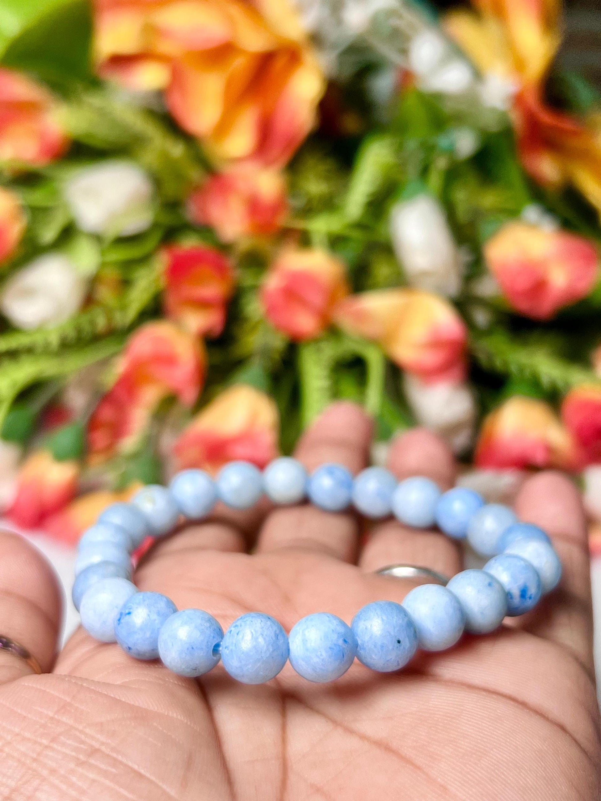 Blue Celestite Stone Bracelet l Stretchable Bracelet l Unisex Bracelet l 8 MM Bracelet