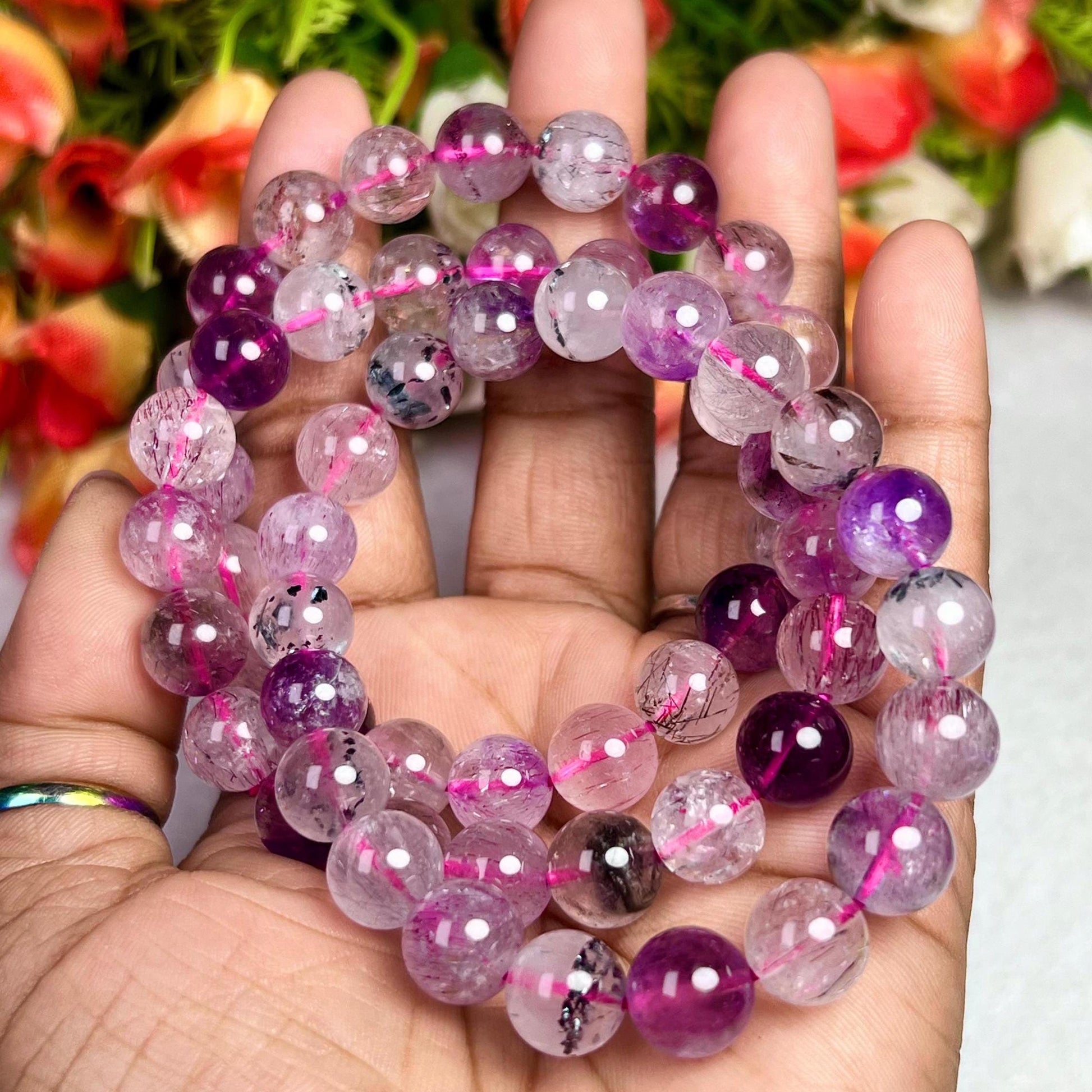 Super Seven Melody Stone Bracelet l Stretchable Bracelet l Unisex Bracelet l 8 MM Bracelet