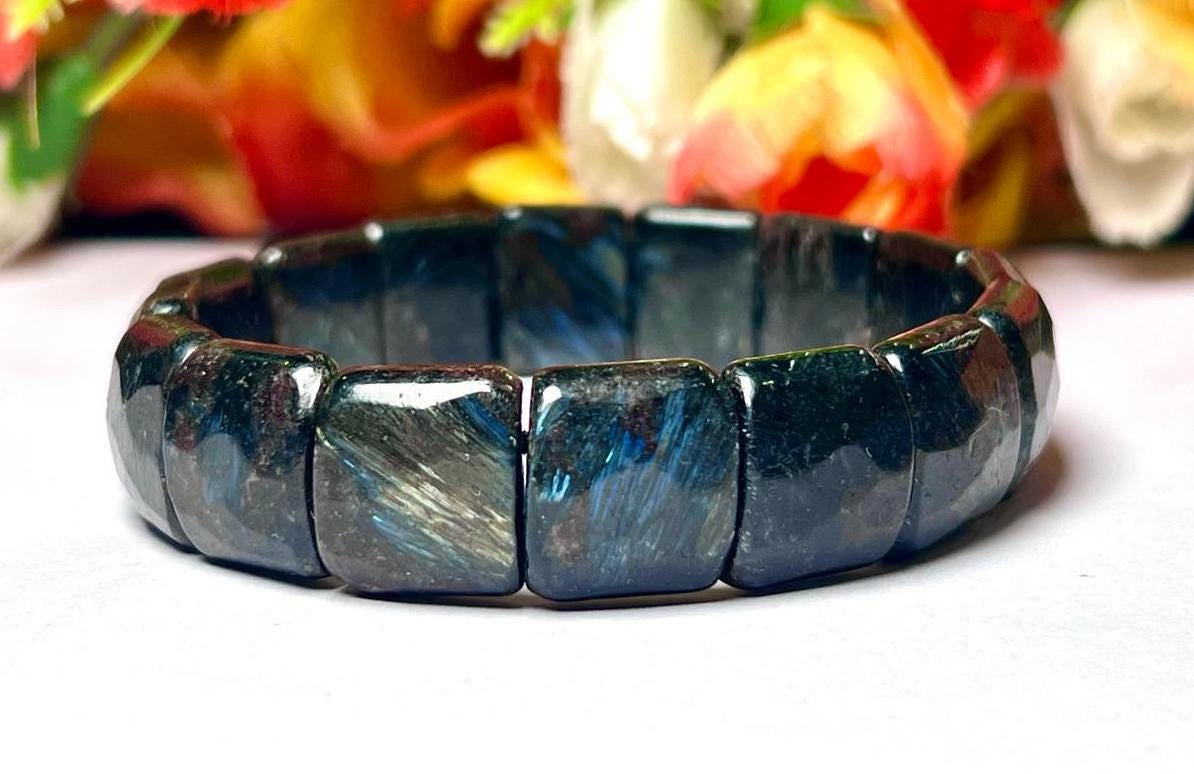 15 MM Greenland Nuummite Stone Bracelet l Stretchable Bracelet