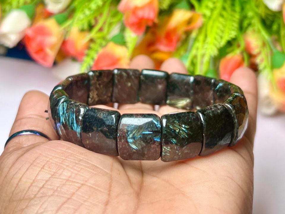 15 MM Greenland Nuummite Stone Bracelet l Stretchable Bracelet