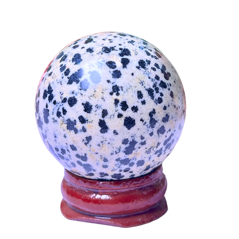 Dalmatian Jasper Crystal Sphere – 40MM Stone for Joy, Grounding & Emotional Protection