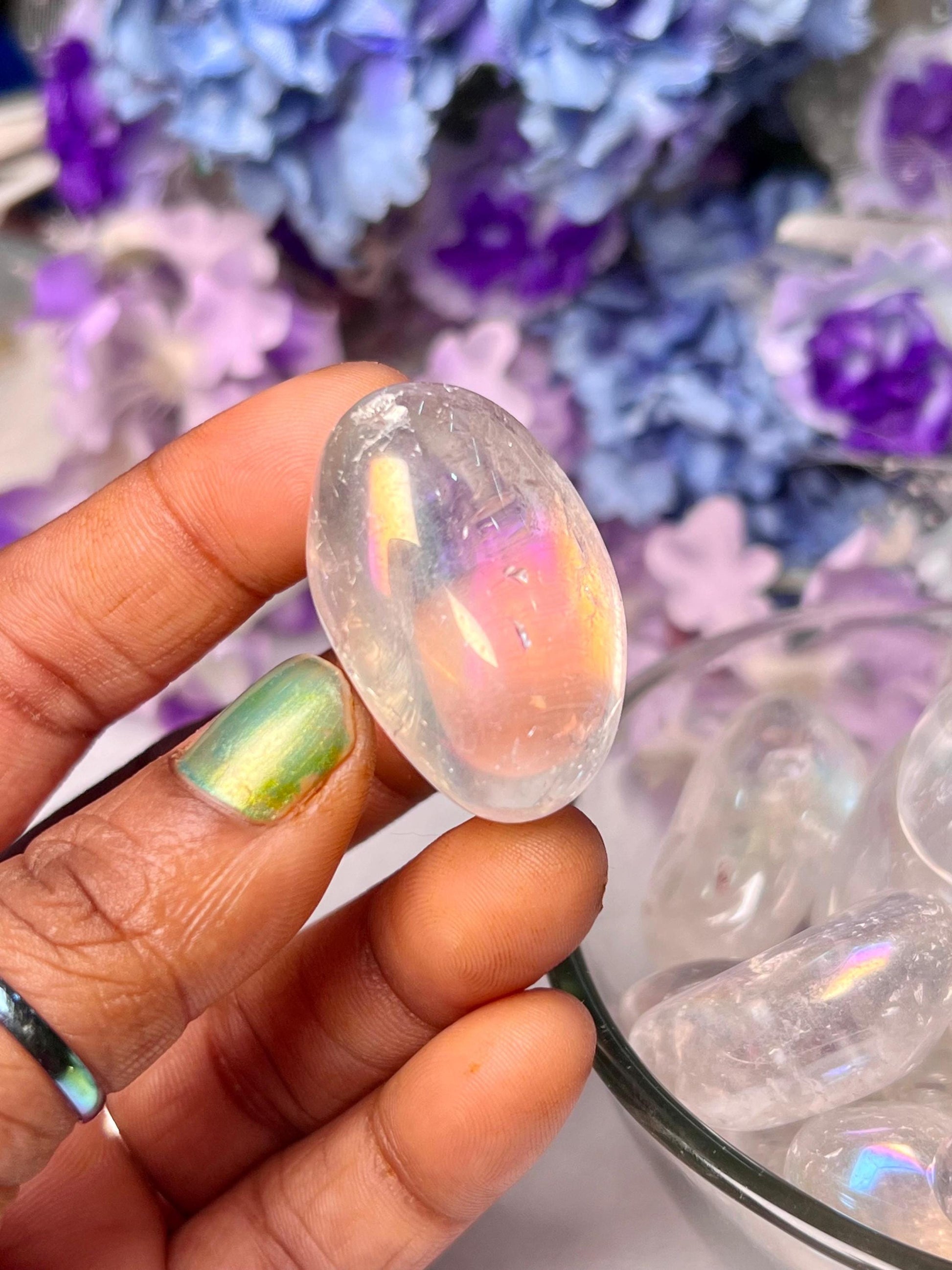 Angel Aura Quartz Tumbled Stone – Spiritual Healing Crystal – Available in Packs of 1, 3, 5, and 10 Pieces (AAAAA+ Quality)