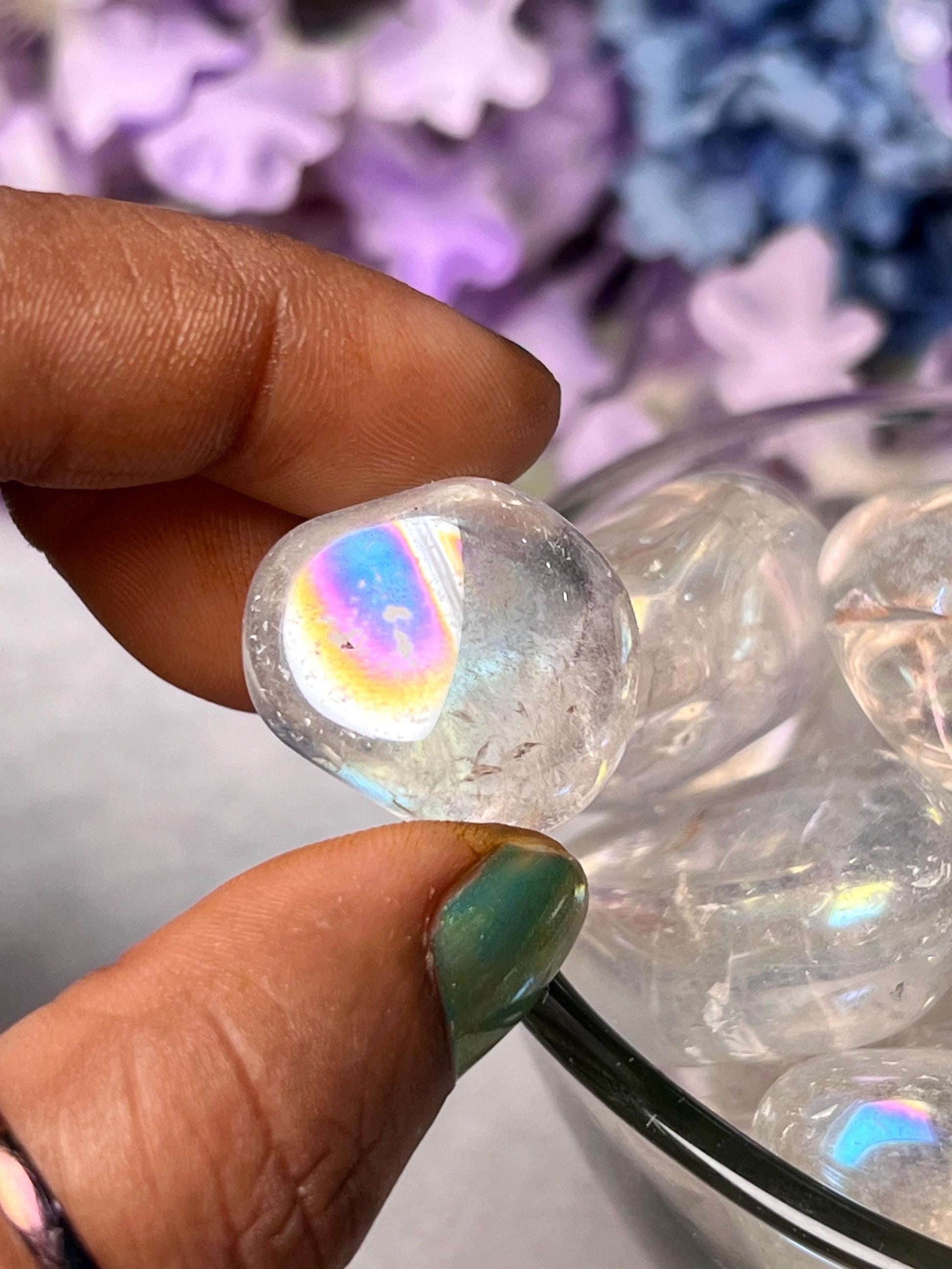 Angel Aura Quartz Tumbled Stone – Spiritual Healing Crystal – Available in Packs of 1, 3, 5, and 10 Pieces (AAAAA+ Quality)