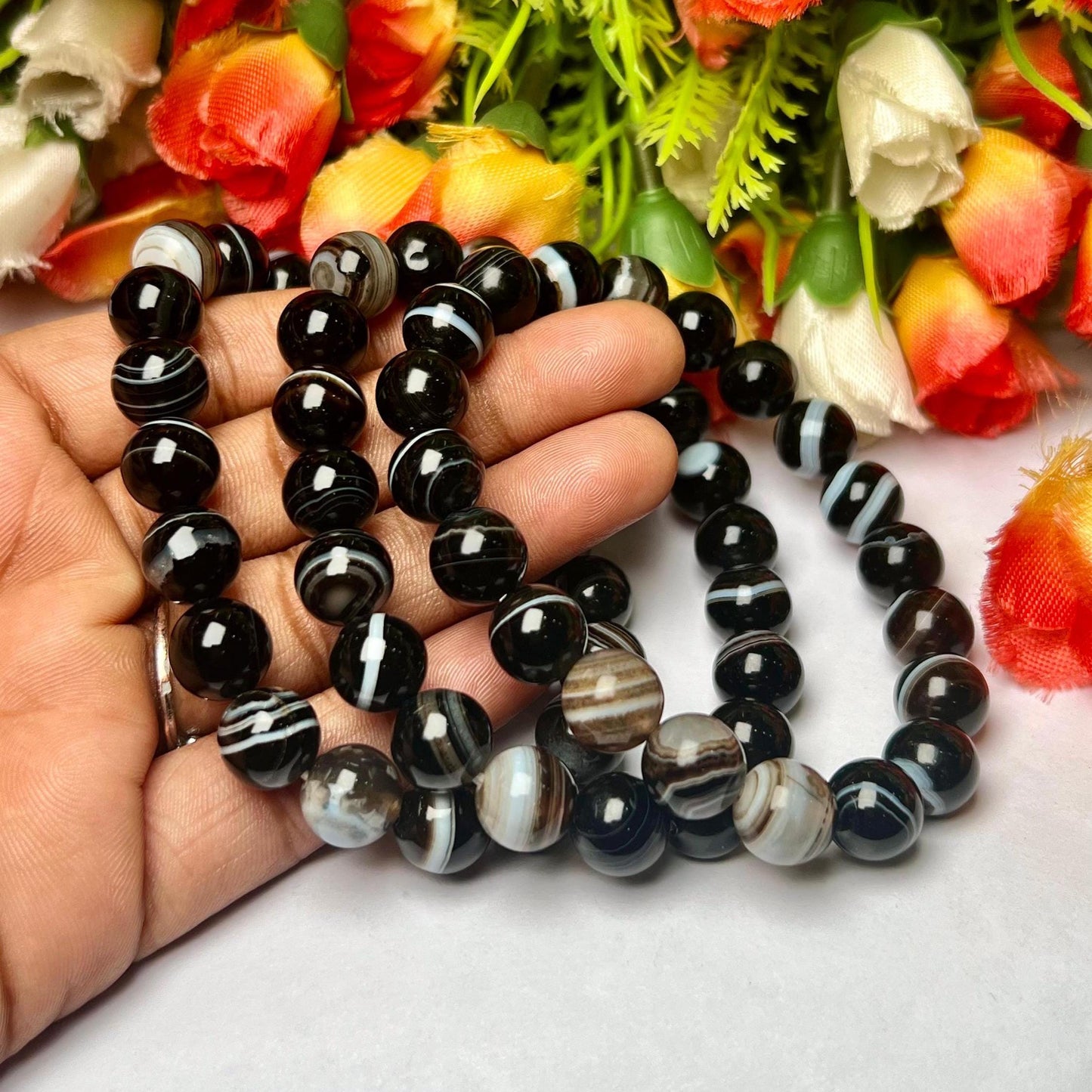 Black Sulemani Hakik Agate Stone Bracelet| l Stretchable Bracelet l Unisex Bracelet l 8 MM Bracelet