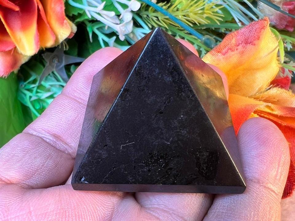 35 MM Black Tourmaline Gemstone Pyramid, Premium Quality 'A' Grade, Healing Crystals, Crystal Grids, Reiki