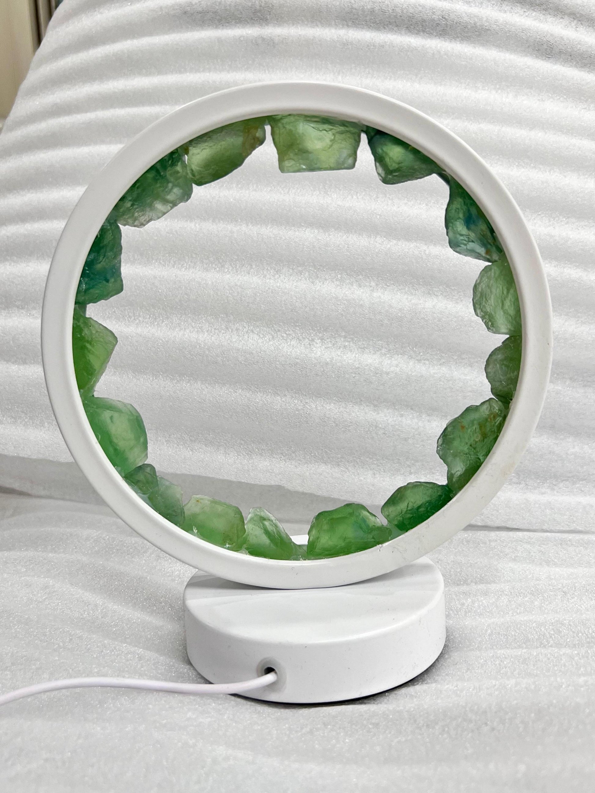 Green Fluorite Stone Crystal USB Night Light – Harmonizing Lamp for Focus, Ambiance, Meditation, Home & Office Décor, Housewarming Gift
