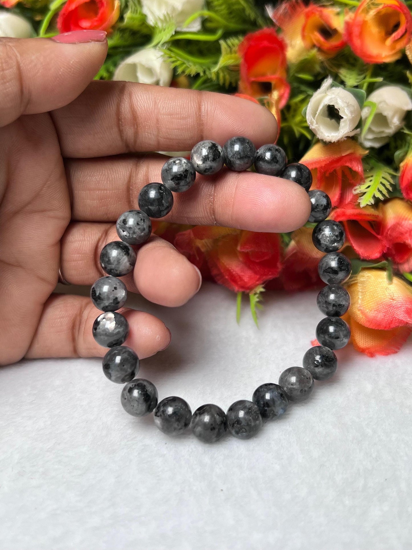 Larvikite Stone Norwegian Labradorite Bracelet l Stretchable Bracelet l Unisex Bracelet l 8 MM Bracelet