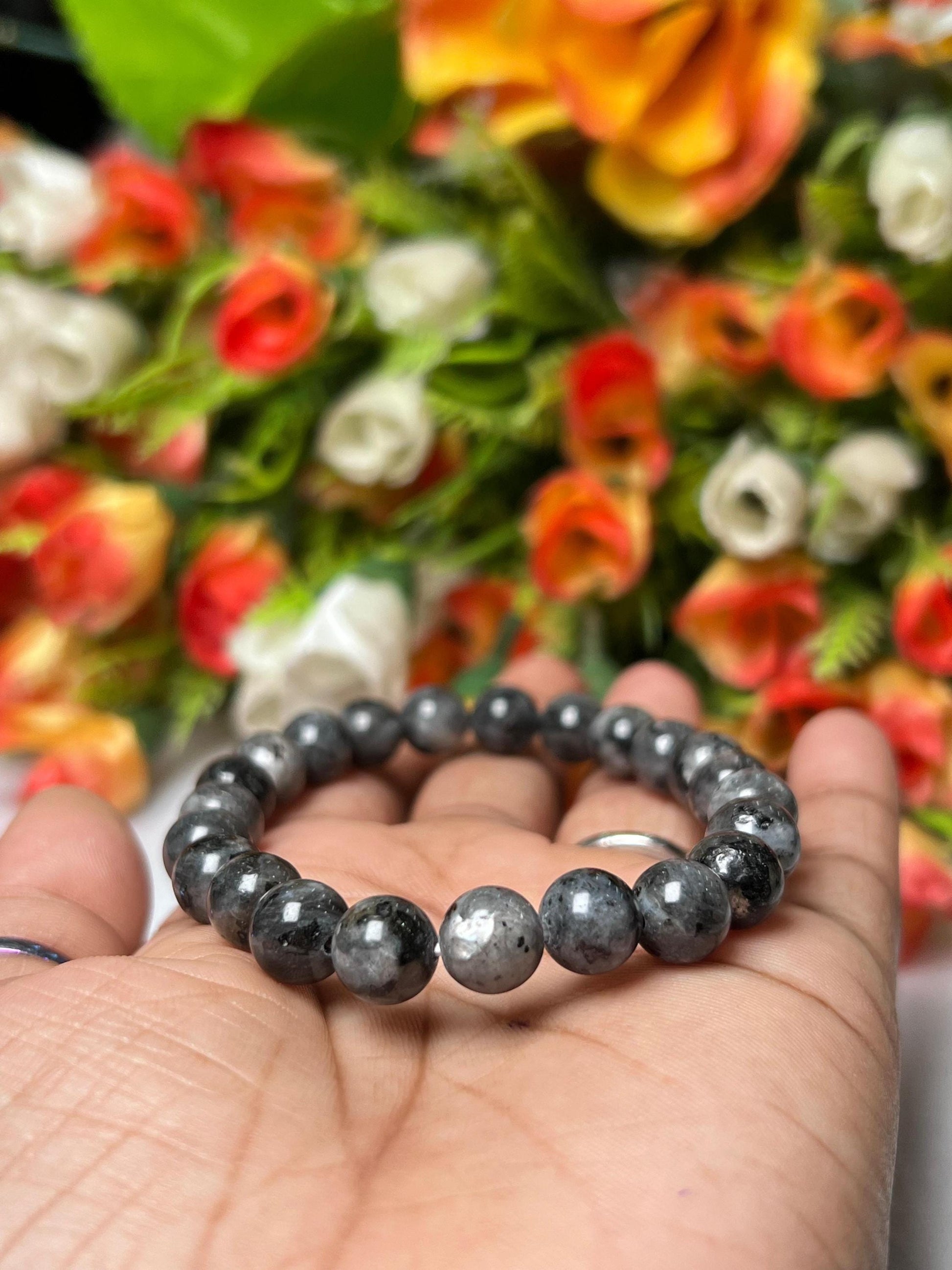 Larvikite Stone Norwegian Labradorite Bracelet l Stretchable Bracelet l Unisex Bracelet l 8 MM Bracelet
