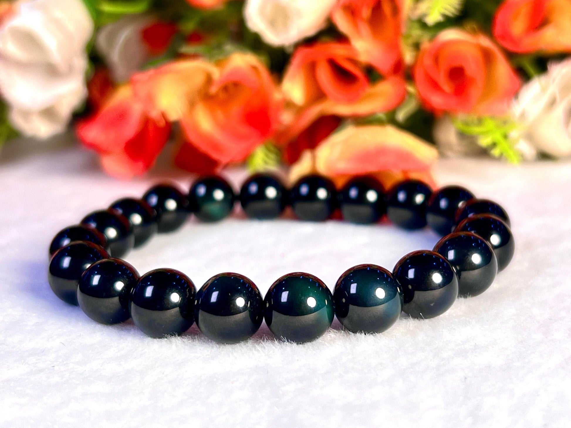 Green Obsidian Stone Bracelet l Stretchable Bracelet l Unisex Bracelet l 8 MM Bracelet